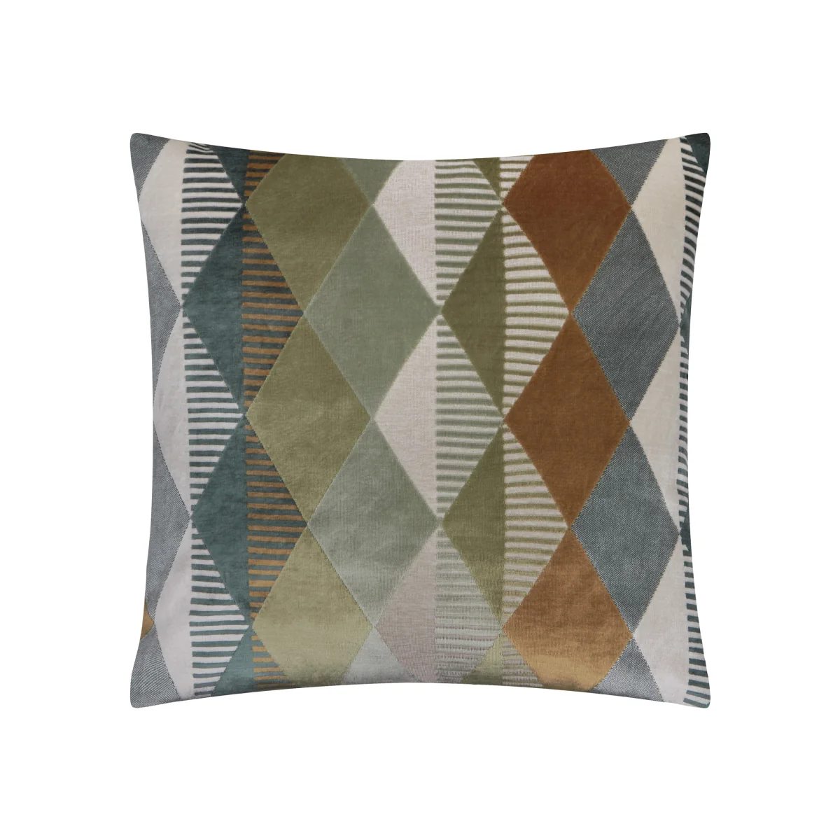 Metro Harlequin Velvet Square Cushion Cover - Green