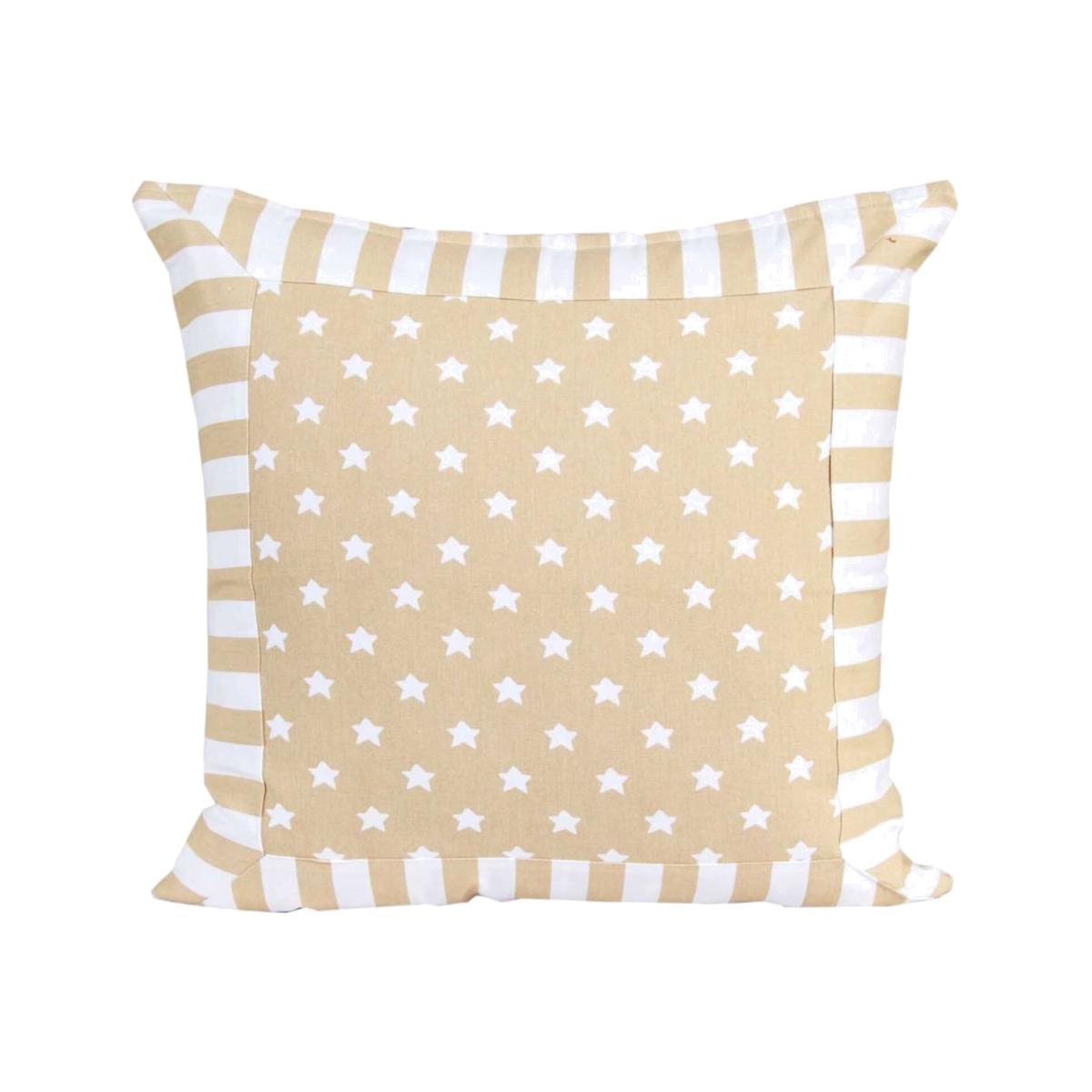 Cotton Stripe Border Stars Cushion Cover - Beige / 60cm