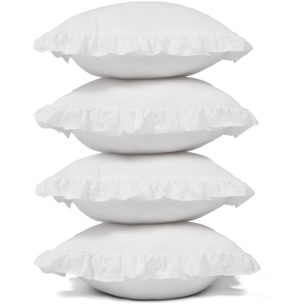 Pack Linen Frill Cushion Covers Filled Home Living Luxury - White / 4 – image 3