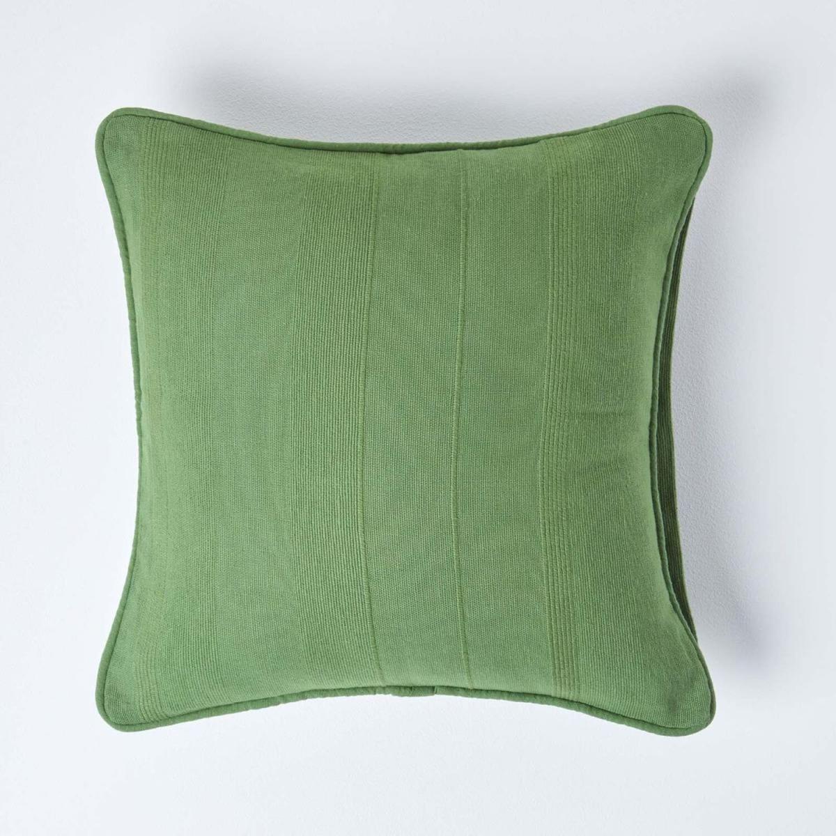 Homescapes Cotton Rajput Ribbed Cushion Cover - Dark Olive / 45cm – image 1