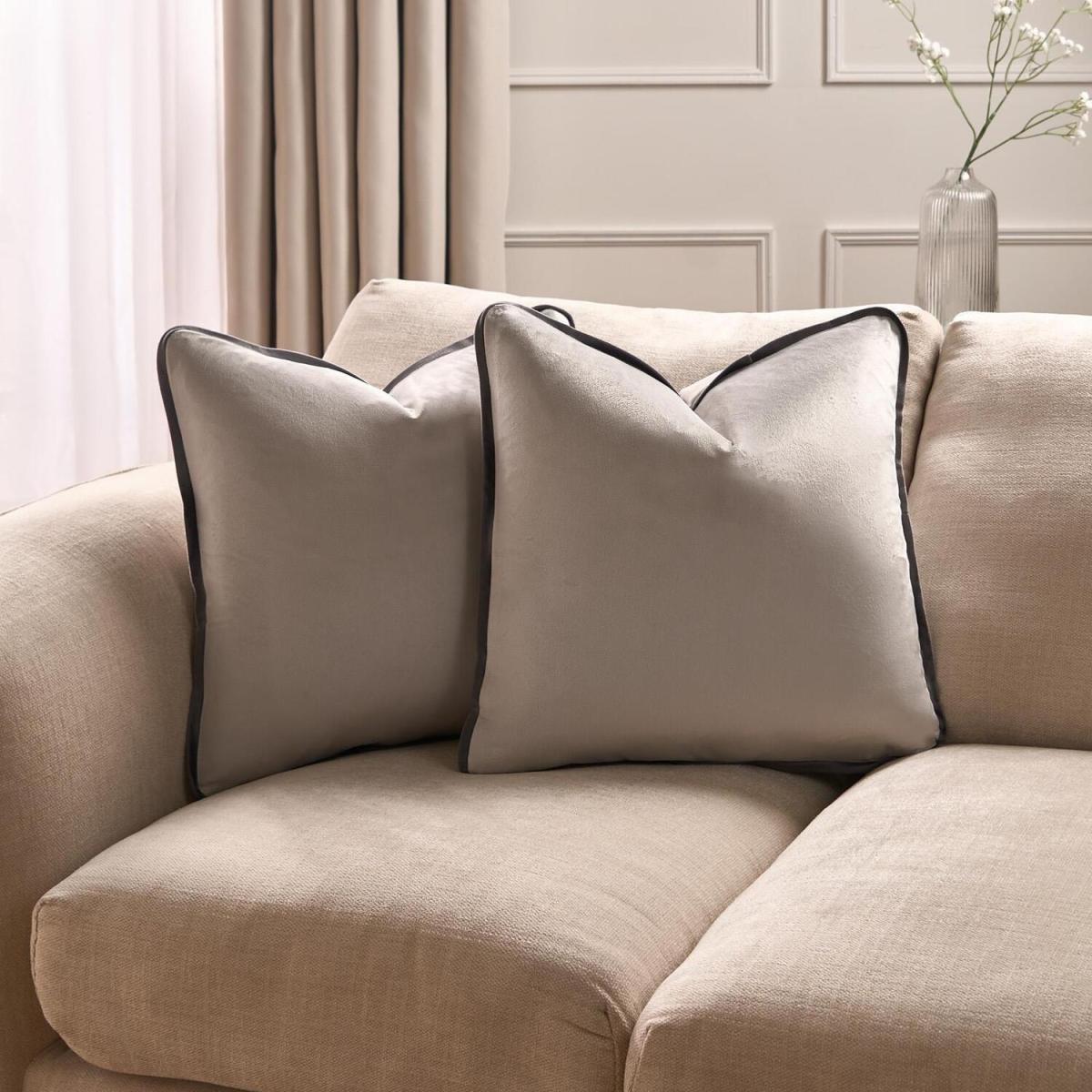 Pack of Matte Velvet Piped Edge Cushion Covers - Grey