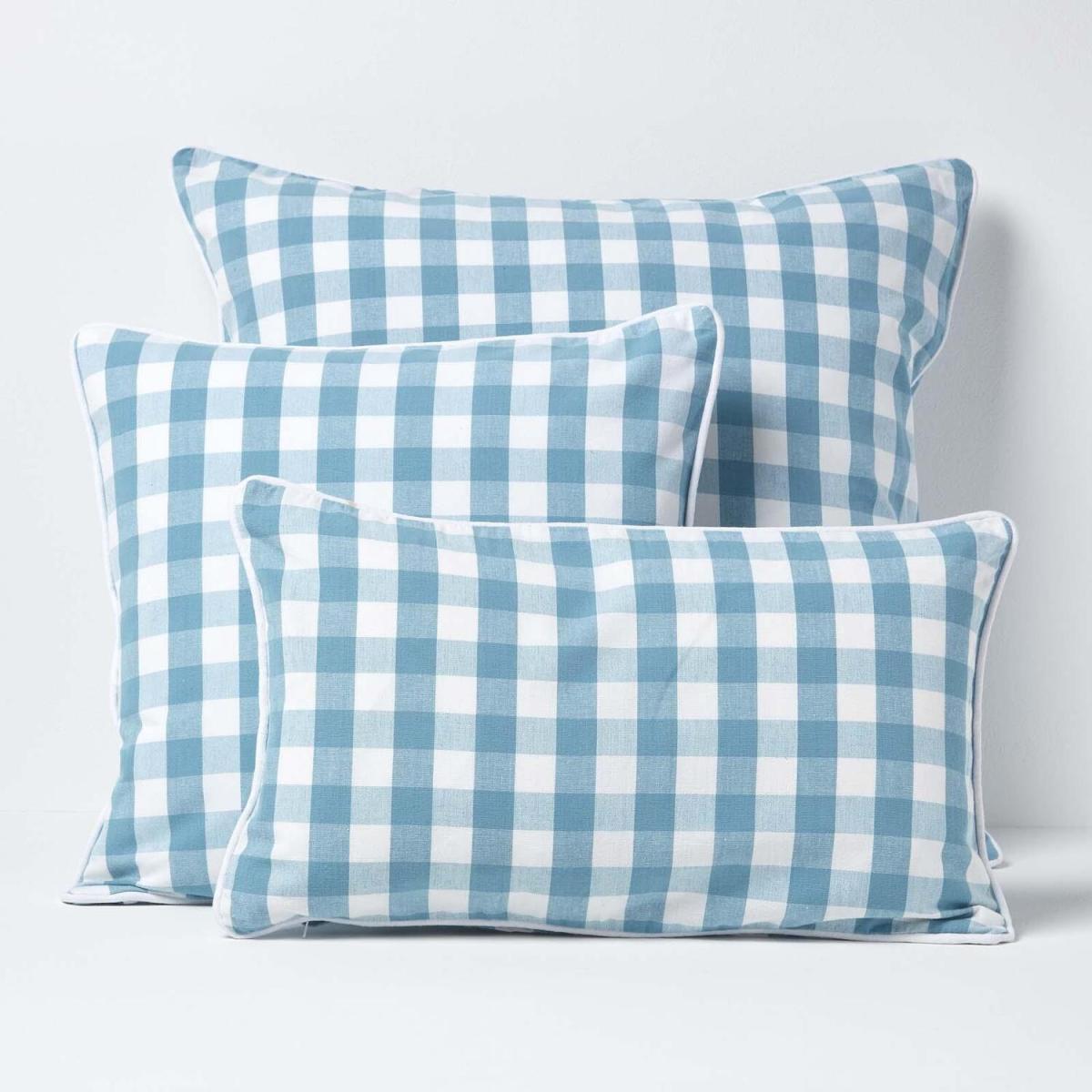 Block Check Cotton Gingham Cushion Cover - Blue / 50cm – image 2