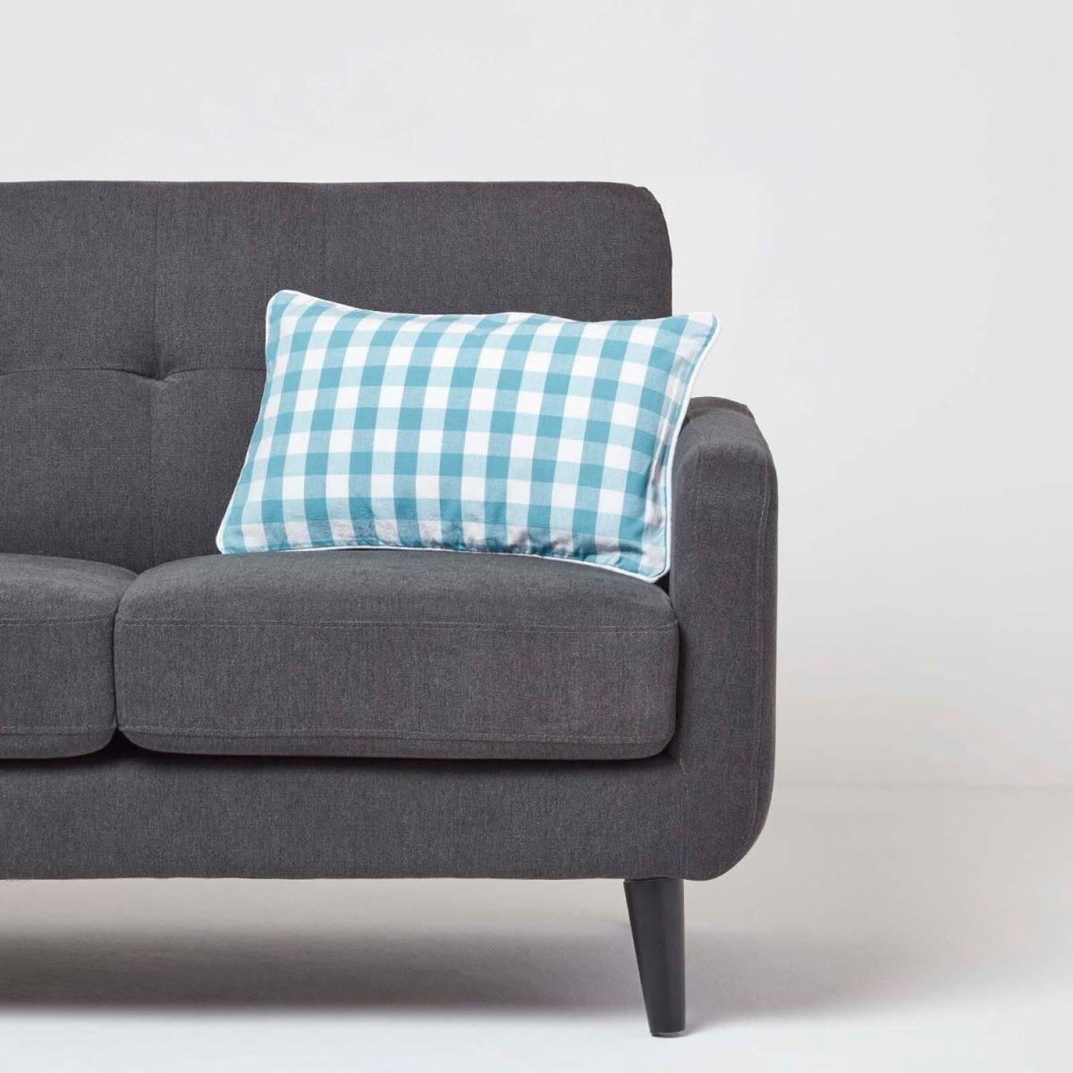 Block Check Cotton Gingham Cushion Cover - Blue / 50cm – image 3