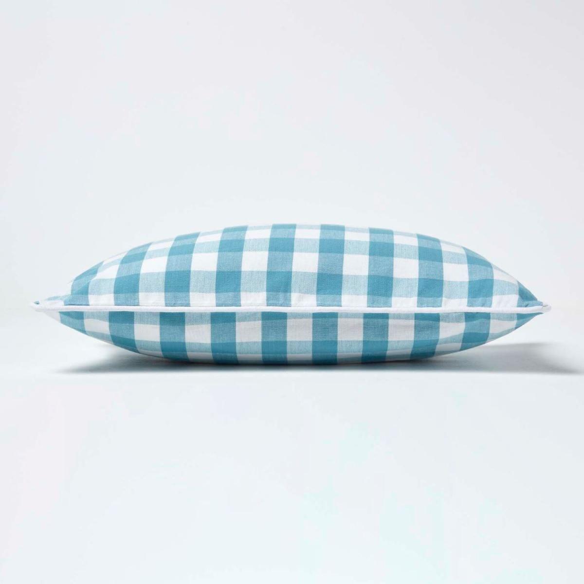 Block Check Cotton Gingham Cushion Cover - Blue / 50cm – image 4