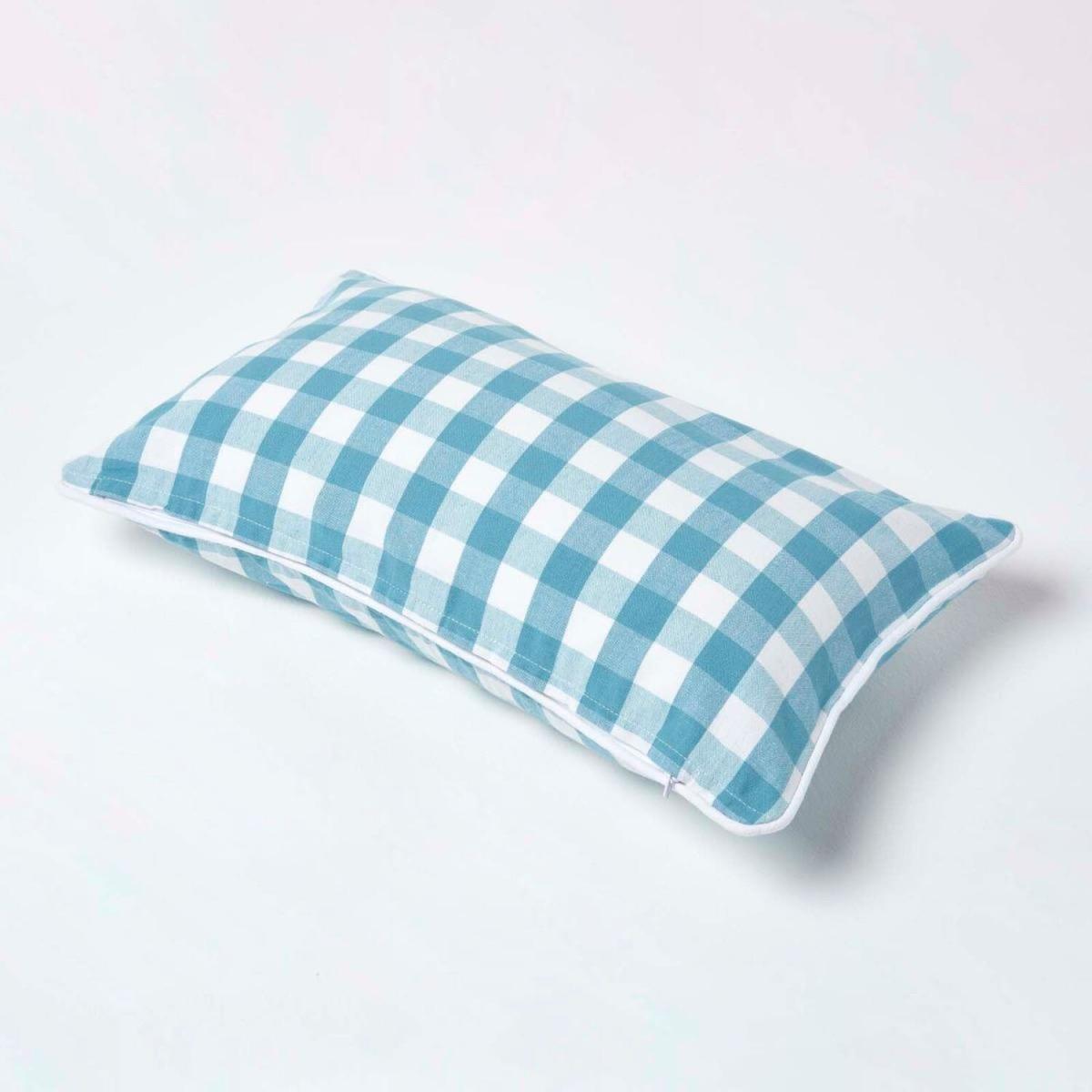 Block Check Cotton Gingham Cushion Cover - Blue / 50cm – image 5