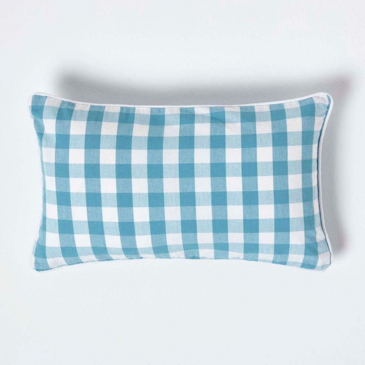 Block Check Cotton Gingham Cushion Cover - Blue / 50cm – image 1