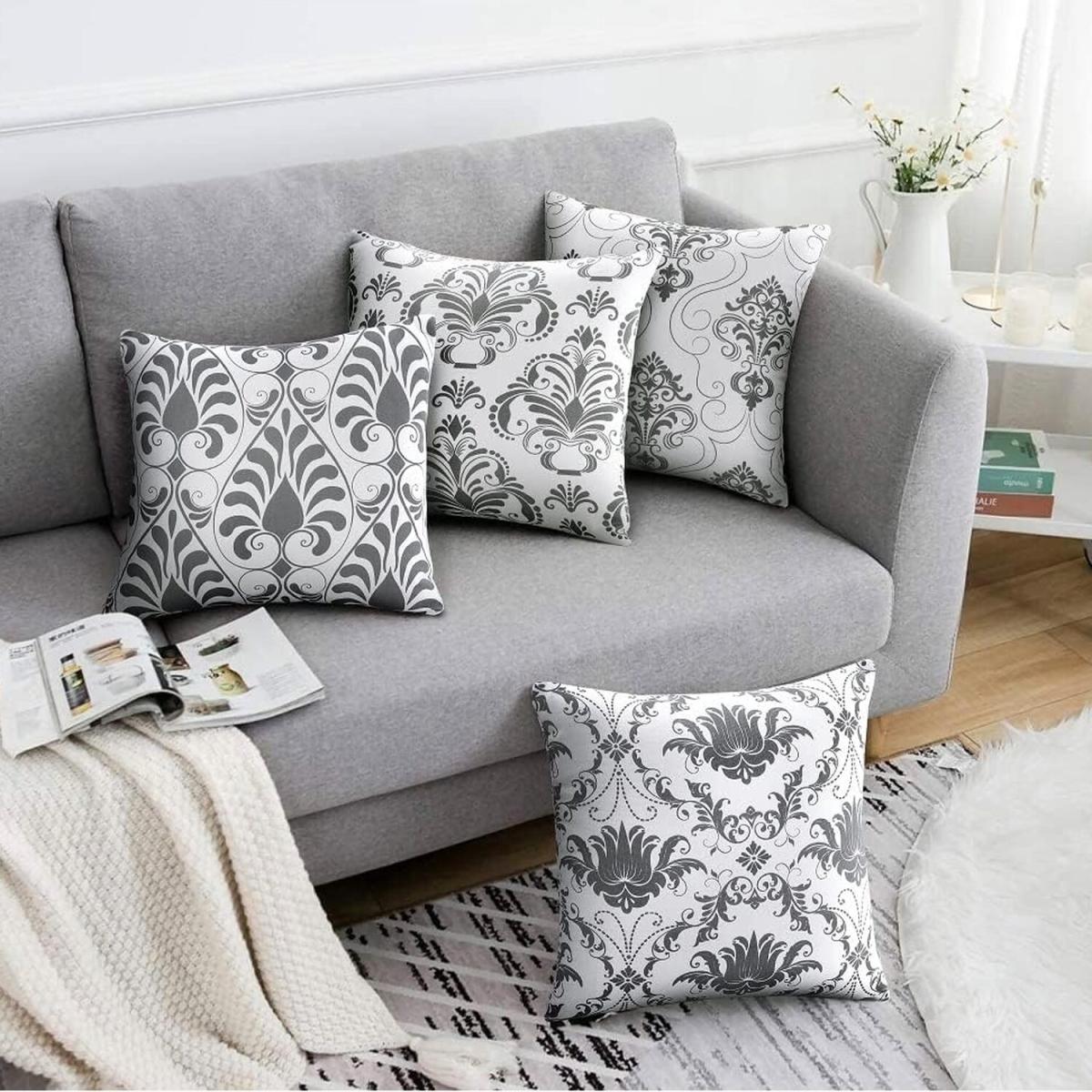 Geometric Cushion Covers with Invisble Zipper - Grey / 40cm / Damask Pattern