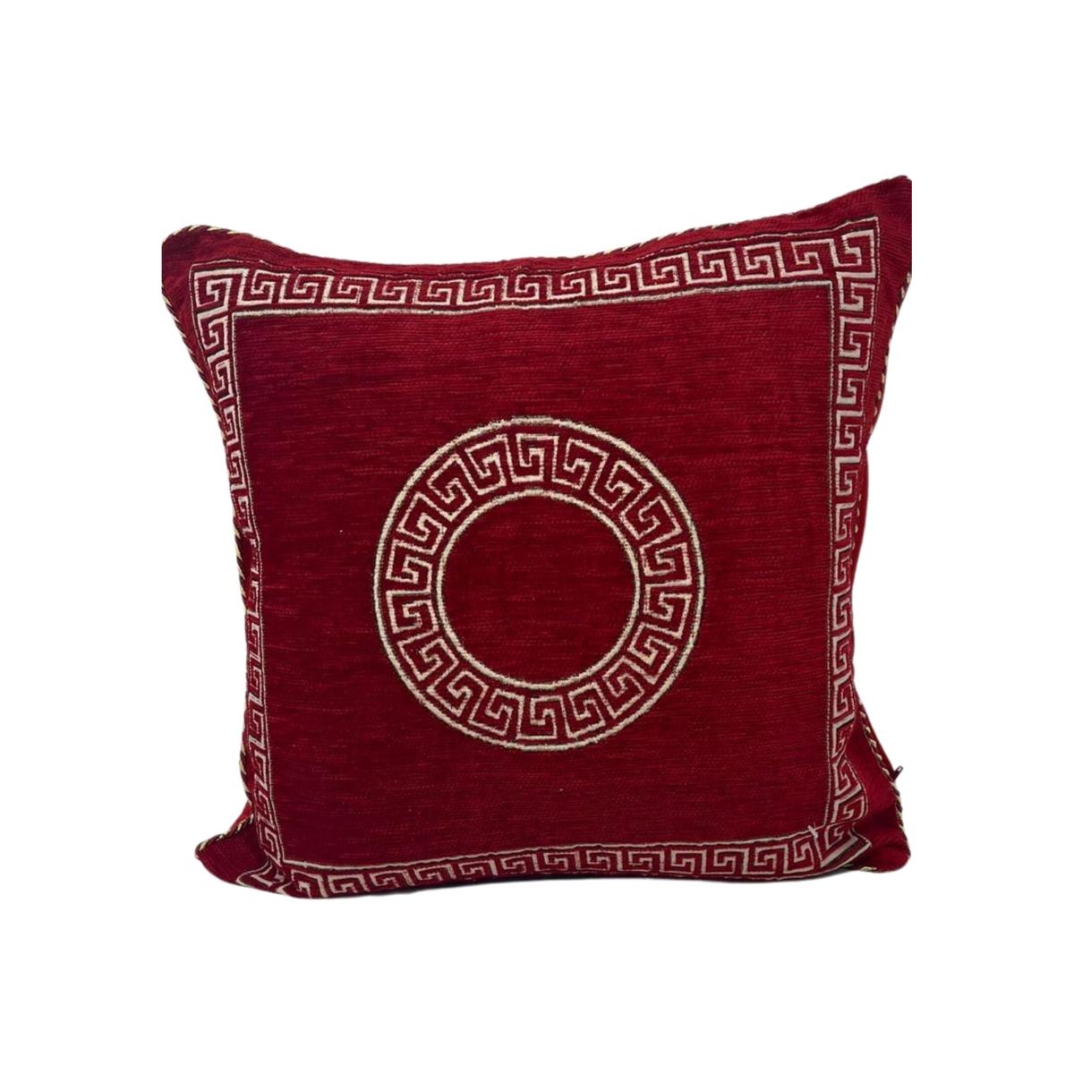 Greek Border Chenille Cushion Cover - Red – image 1