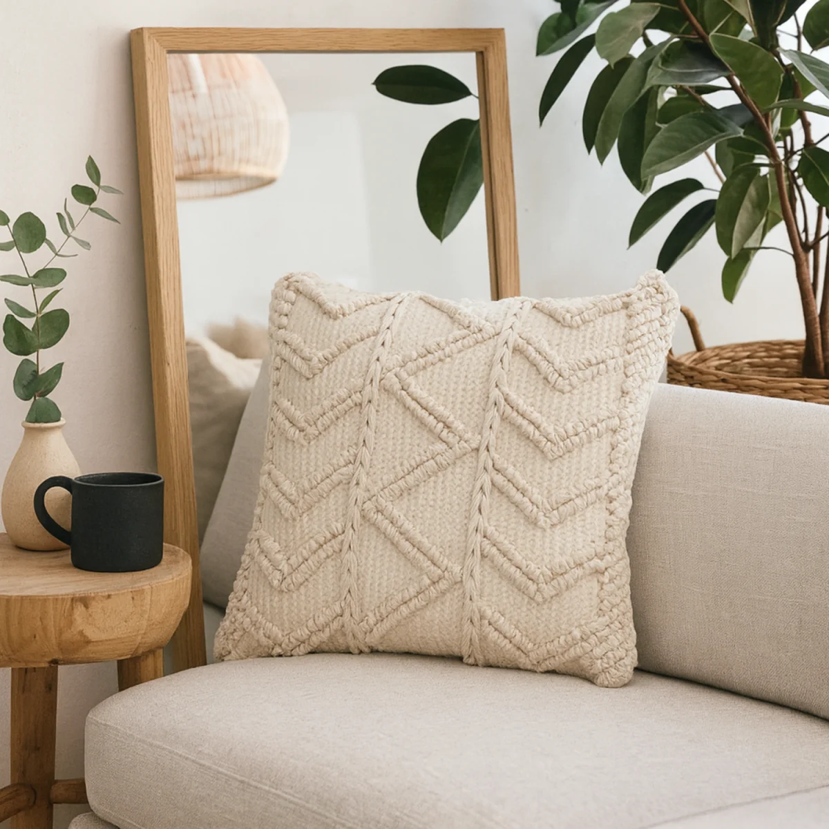 Alda Handwoven Zig Zag Cushion Covers Set of 2 - Cream