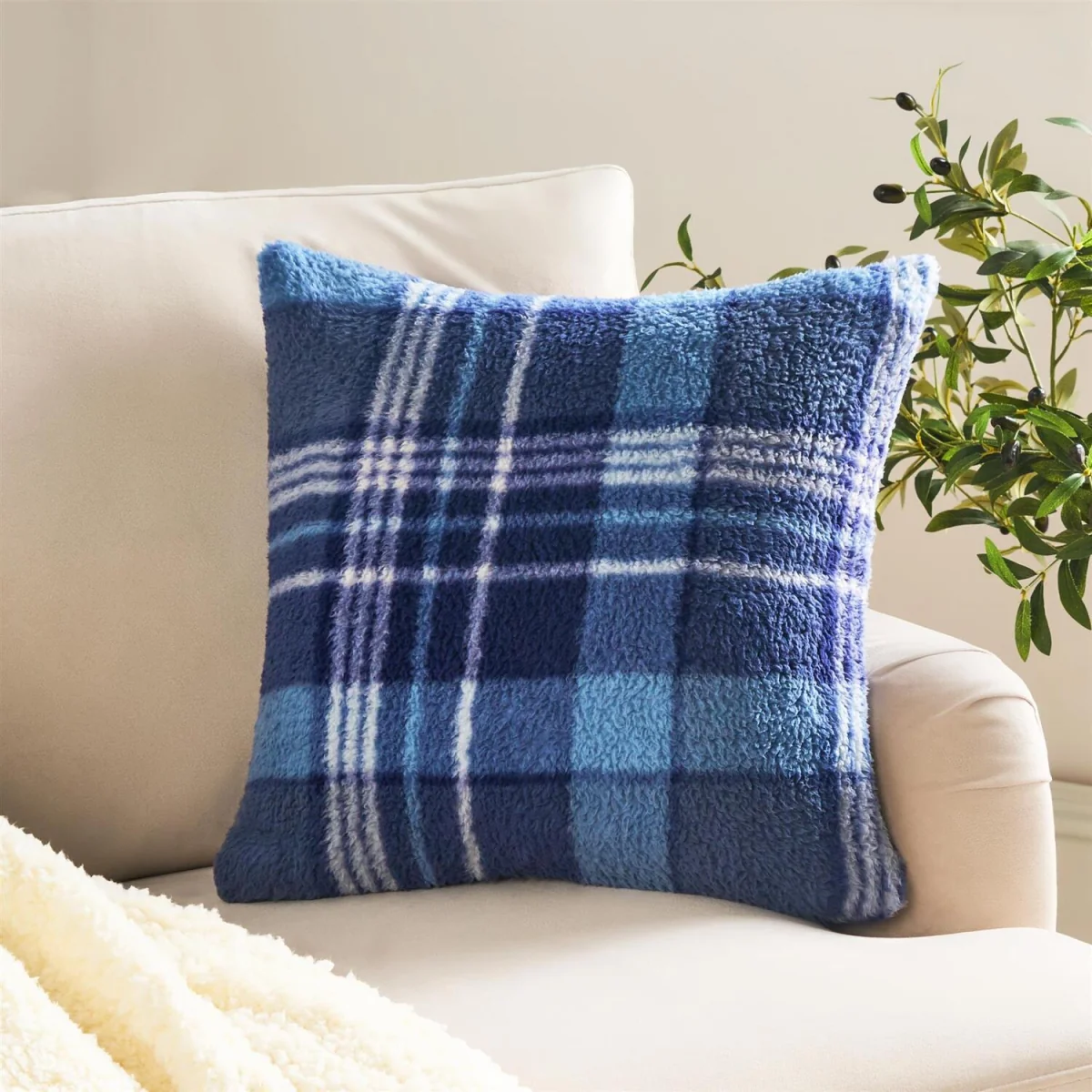 OHS Winter Check Teddy Cushion Covers - Navy – image 3