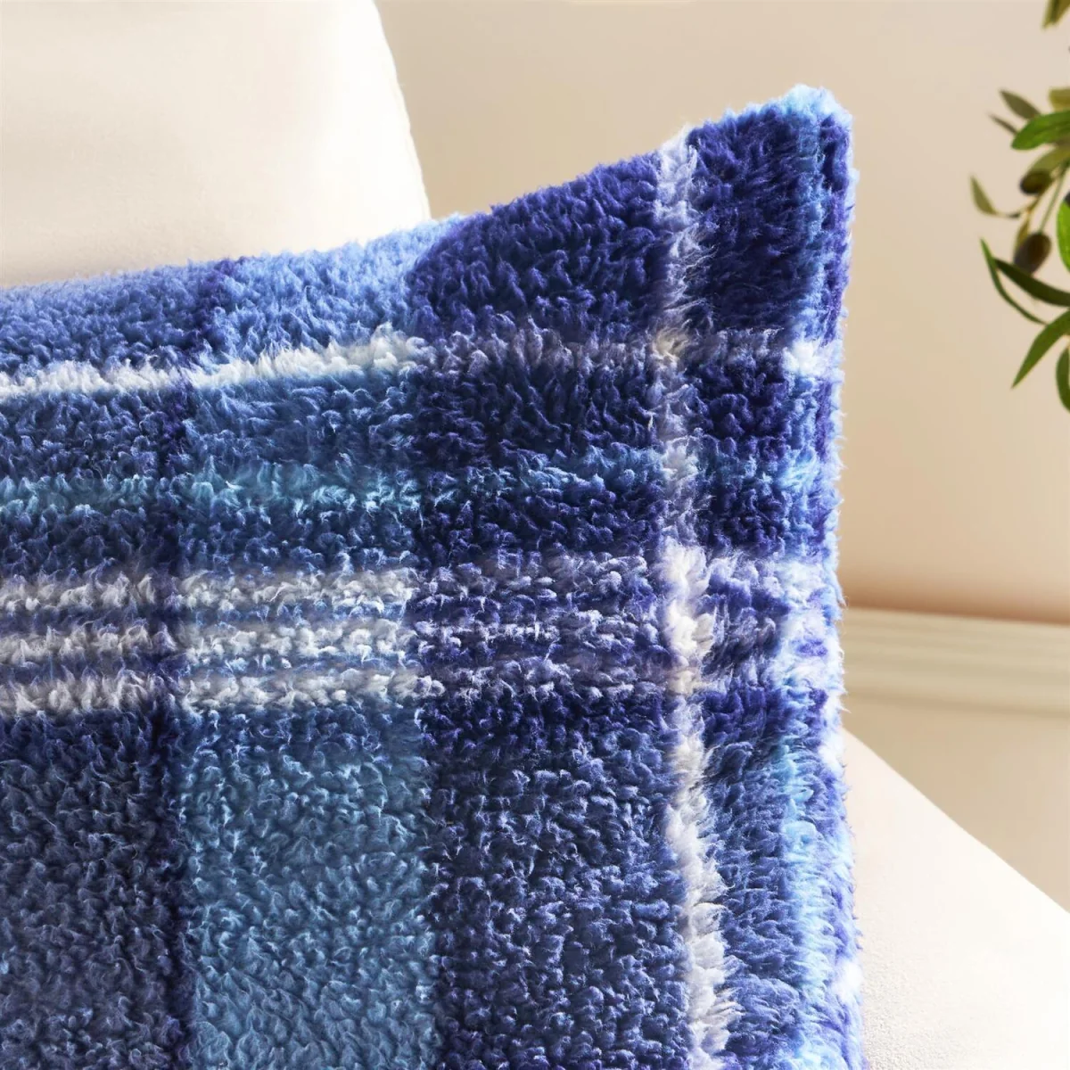 OHS Winter Check Teddy Cushion Covers - Navy – image 1