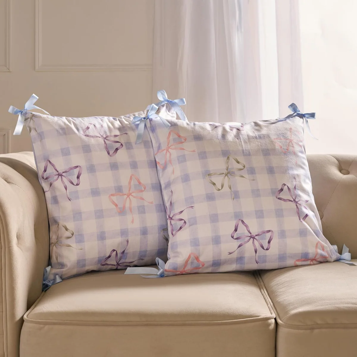 OHS Bow Print Cushion Covers - Blue / 45cm / 2 – image 1
