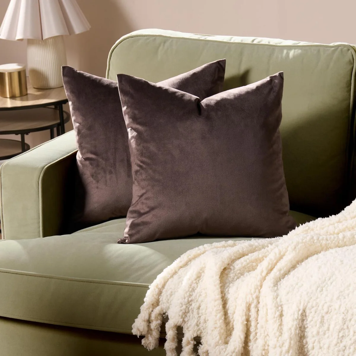 OHS Matte Velvet Cushion Covers - Brown / Machine washable at 40°C. Tumble dry friendly. Do not bleach or iron. – image 1