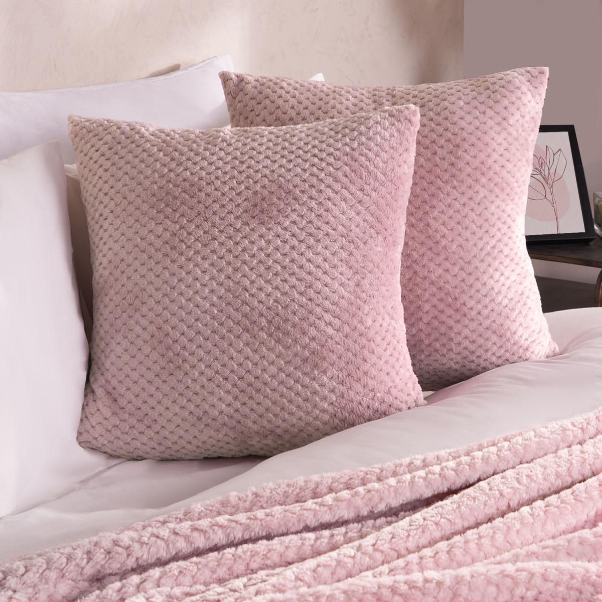 Brentfords Waffle Fleece Cushion Covers Soft, 18" x 18" - Pink / 2 – image 4