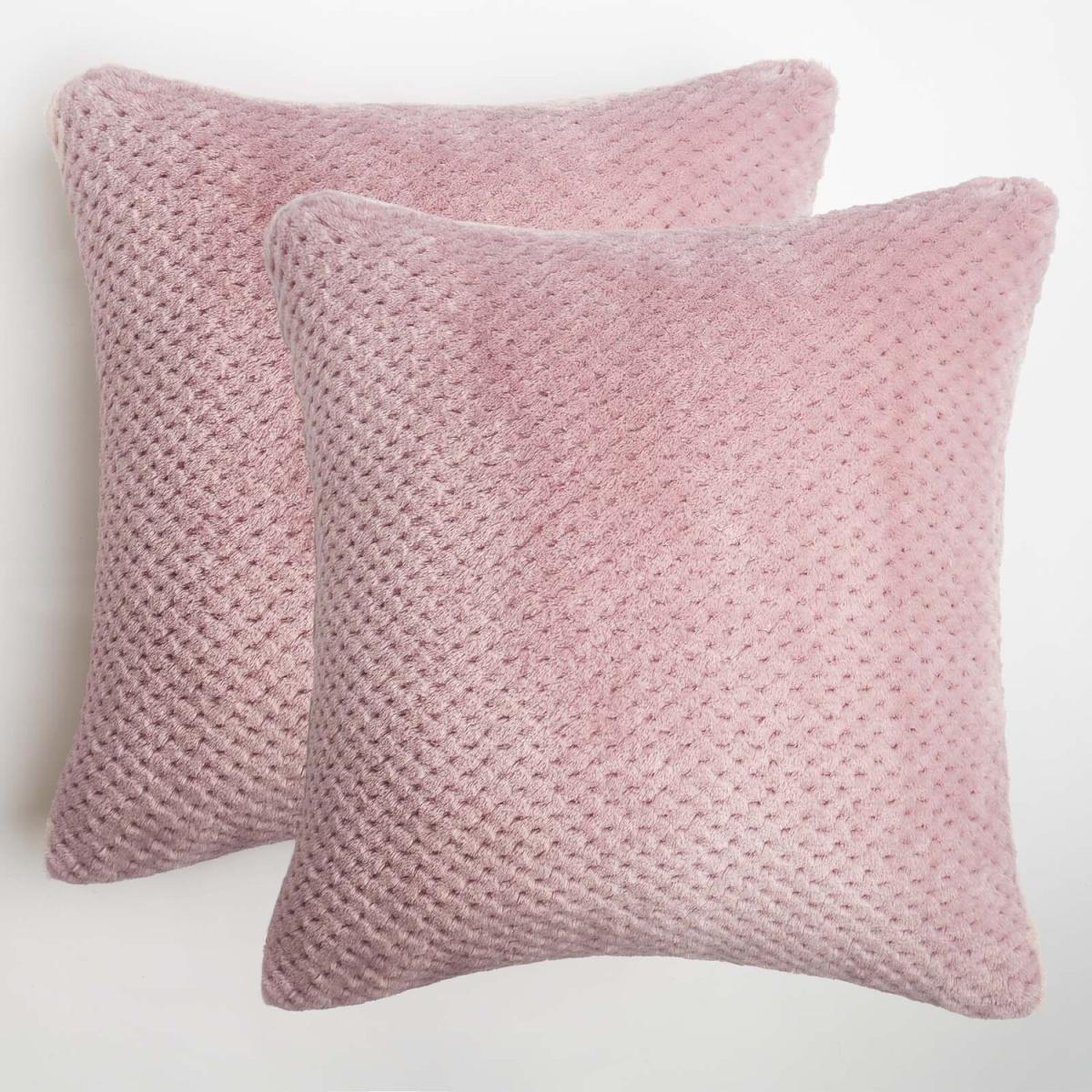 Brentfords Waffle Fleece Cushion Covers Soft, 18" x 18" - Pink / 2 – image 5