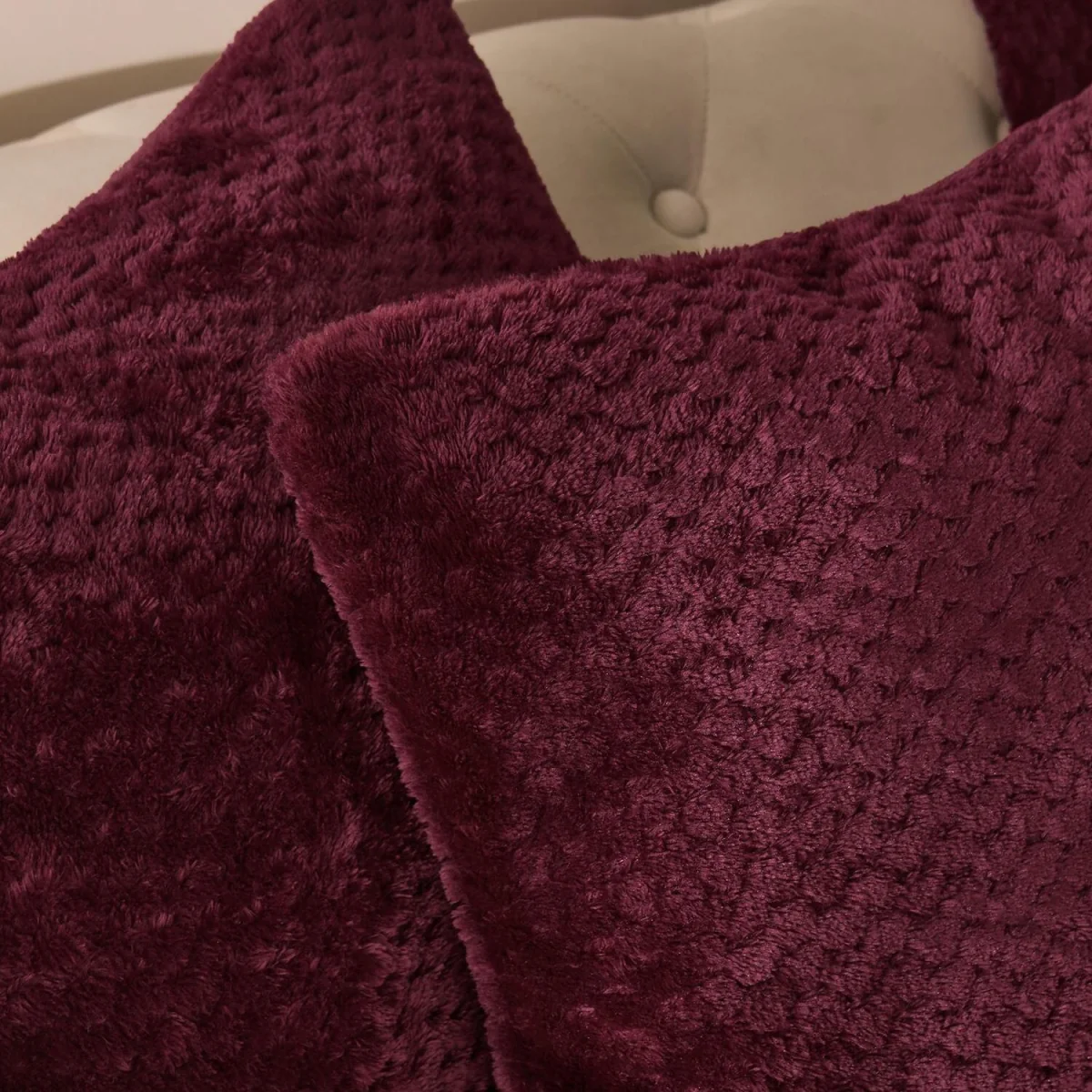 OHS Waffle Fleece Cushion Covers - Burgundy / Machine washable at 40°C. Tumble dry friendly. Do not bleach or iron. – image 4