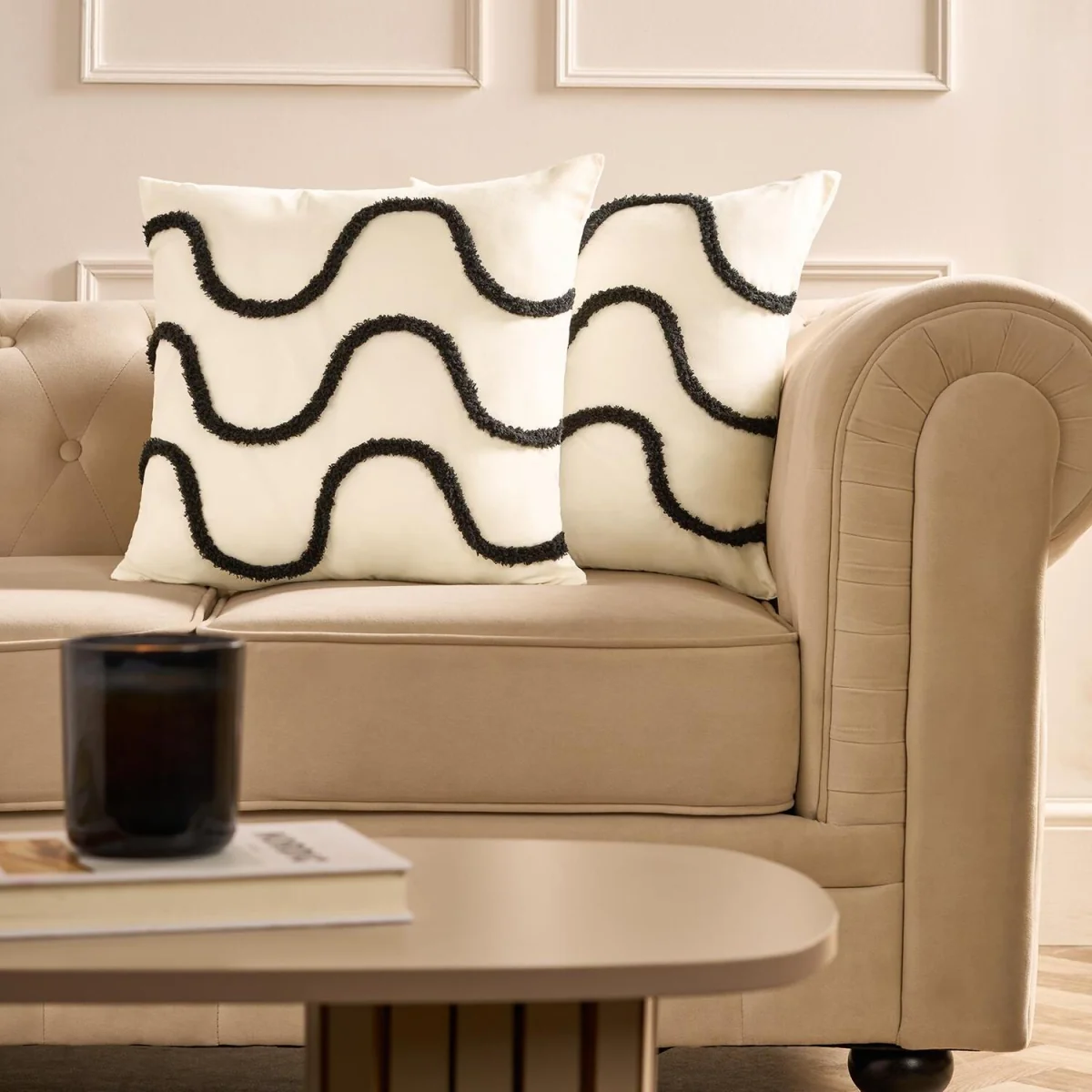 OHS Tufted Wave Cushion Covers - Monochrome / Machine washable at 40°C. Tumble dry friendly. Do not bleach or iron. – image 2