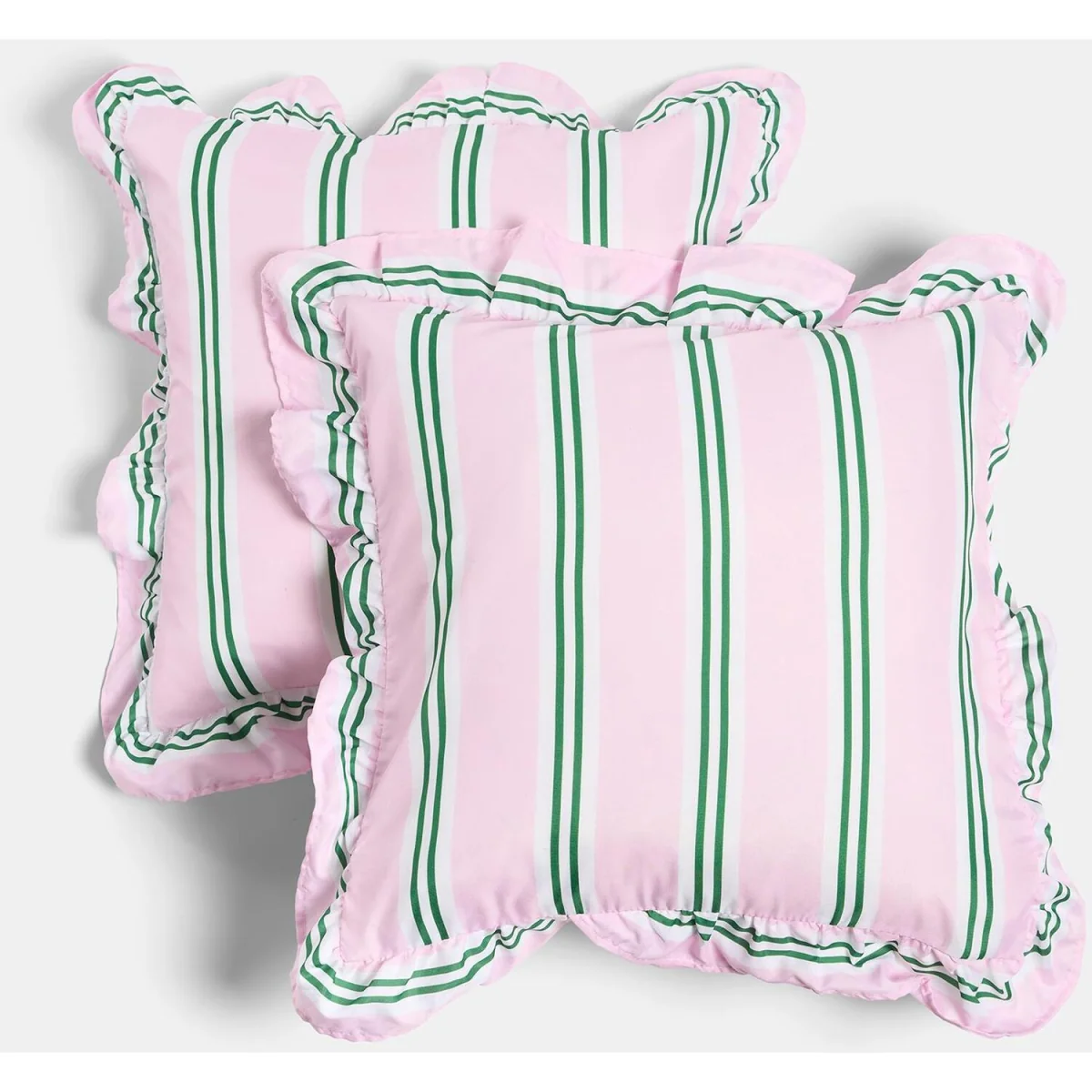 OHS Striped Frill Cushion Covers - Pink/Green / Machine washable at 30°C. Tumble dry friendly. Do not bleach or iron. – image 3