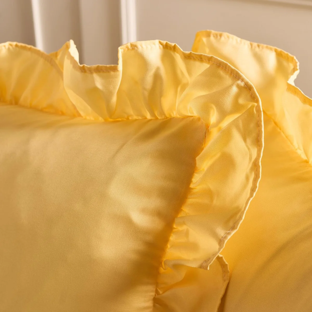 OHS Gingham Check Frill Cushion Covers - Lemon / Machine washable at 40°C. Tumble dry friendly. Do not bleach or iron. / 4 – image 2