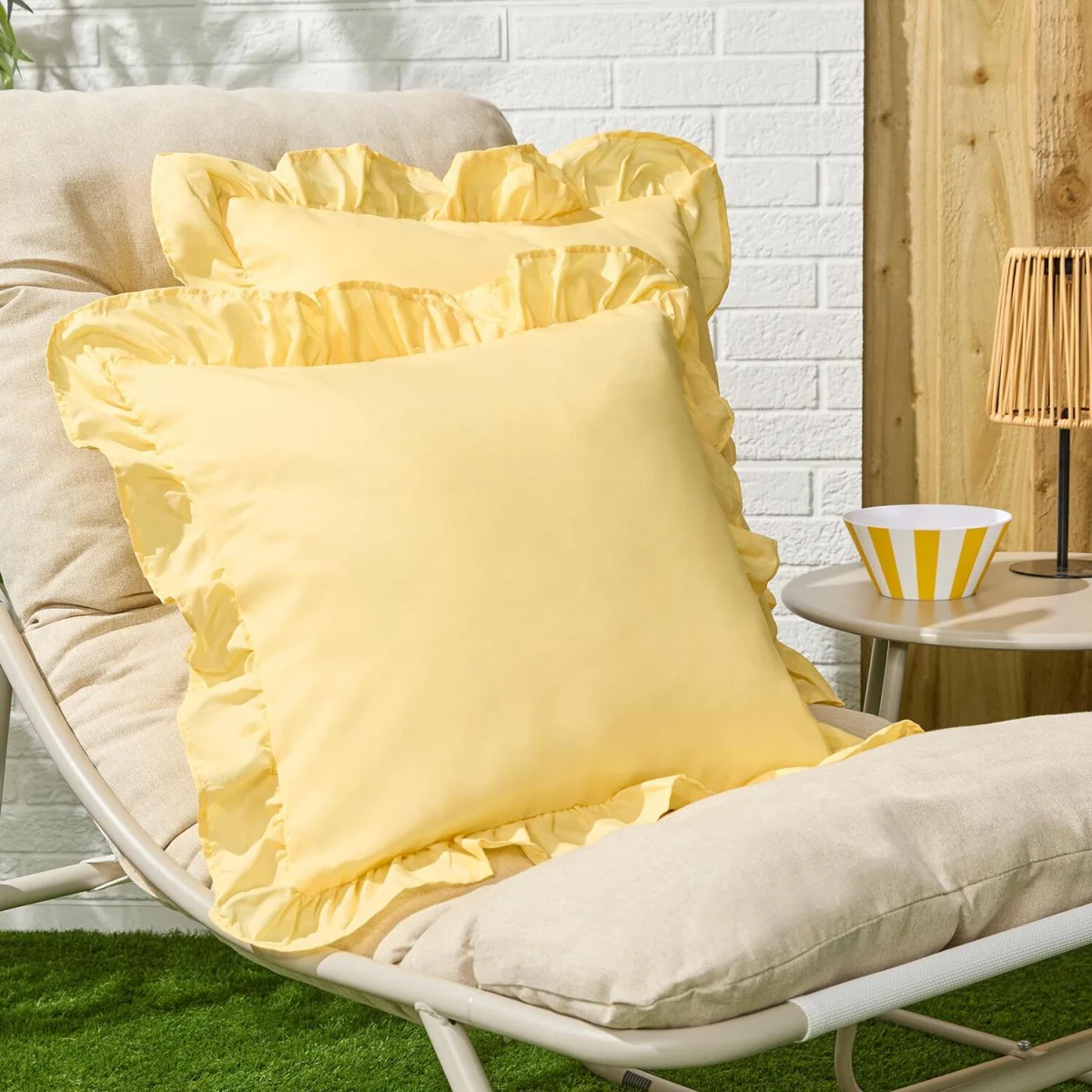 OHS Gingham Check Frill Cushion Covers - Lemon / Machine washable at 40°C. Tumble dry friendly. Do not bleach or iron. / 4 – image 3