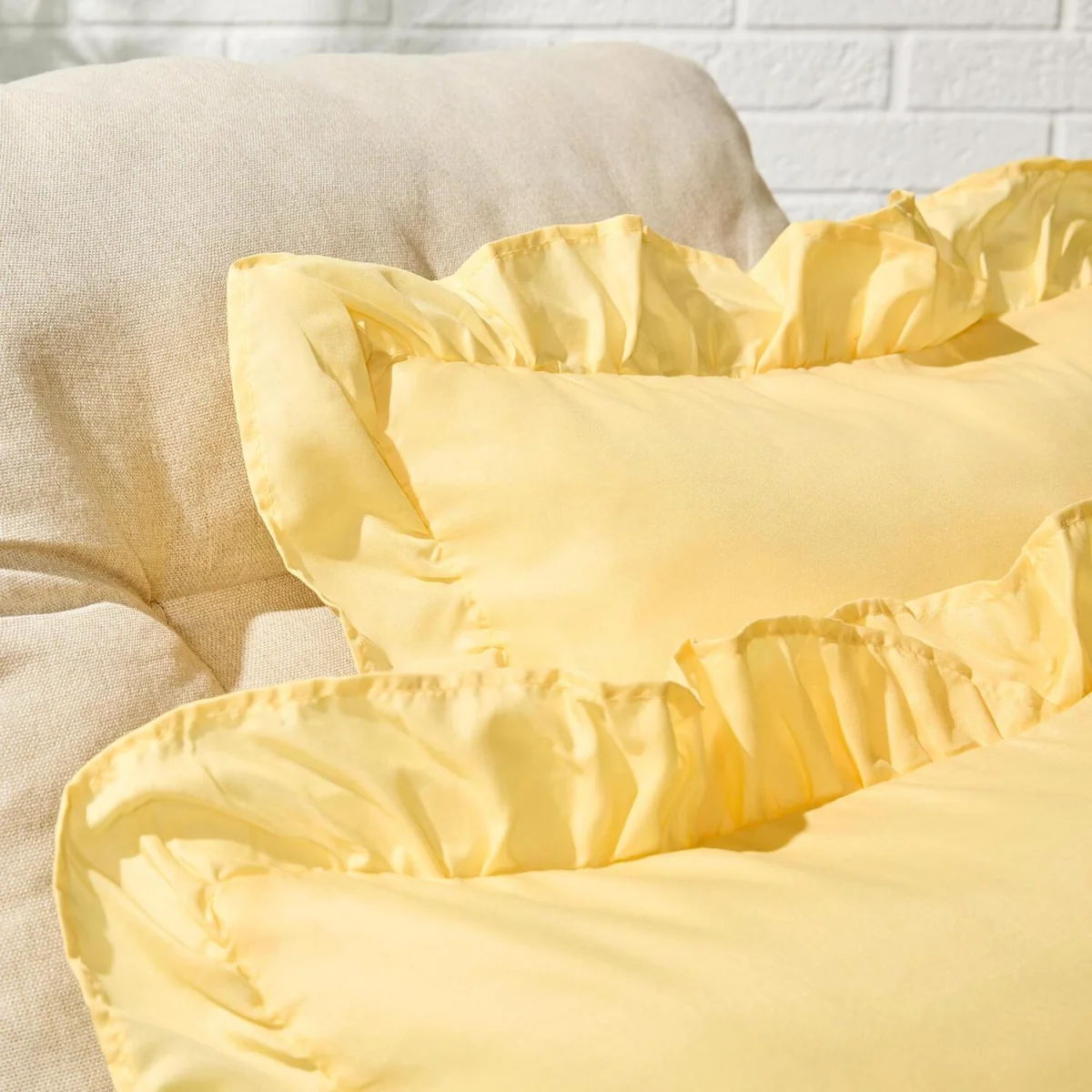 OHS Gingham Check Frill Cushion Covers - Lemon / Machine washable at 40°C. Tumble dry friendly. Do not bleach or iron. / 4 – image 4