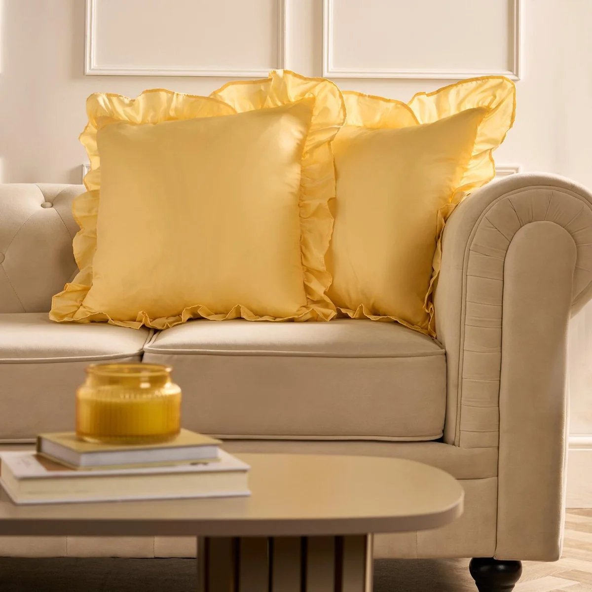 OHS Gingham Check Frill Cushion Covers - Lemon / Machine washable at 40°C. Tumble dry friendly. Do not bleach or iron. / 4 – image 1