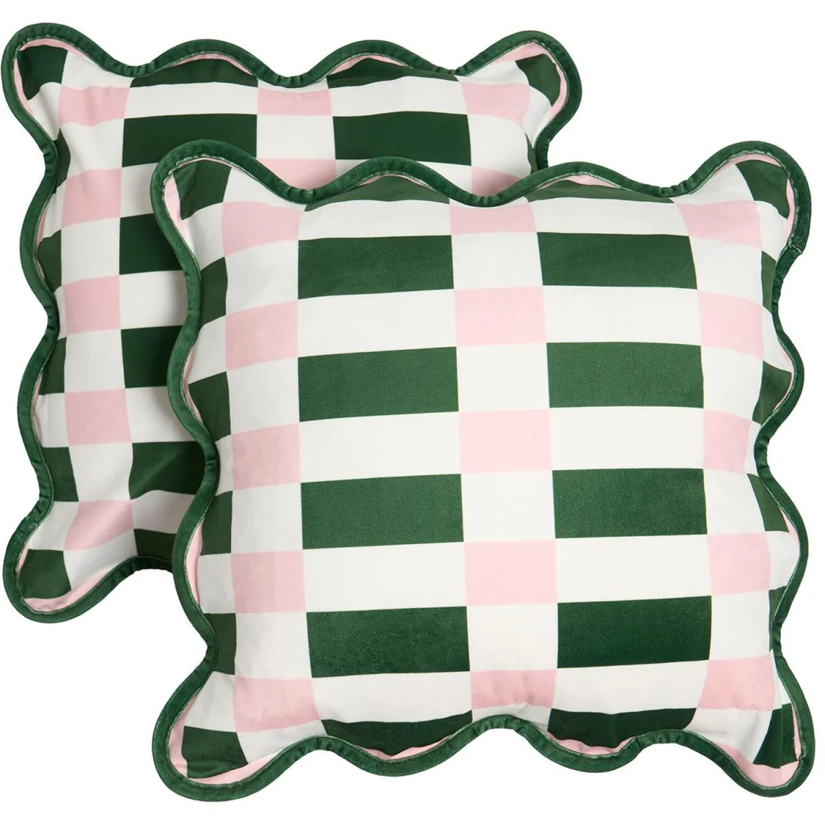 OHS Velvet Scallop Edge Cushion Covers - Green/Pink / Machine washable at 40°C. Tumble dry friendly. Do not bleach or iron. – image 4