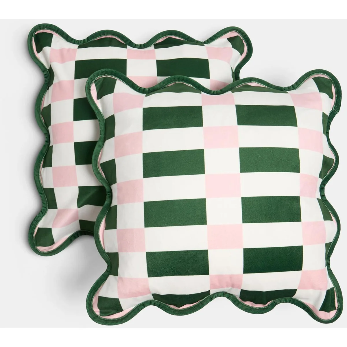 OHS Velvet Scallop Edge Cushion Covers - Green/Pink / Machine washable at 40°C. Tumble dry friendly. Do not bleach or iron. – image 5