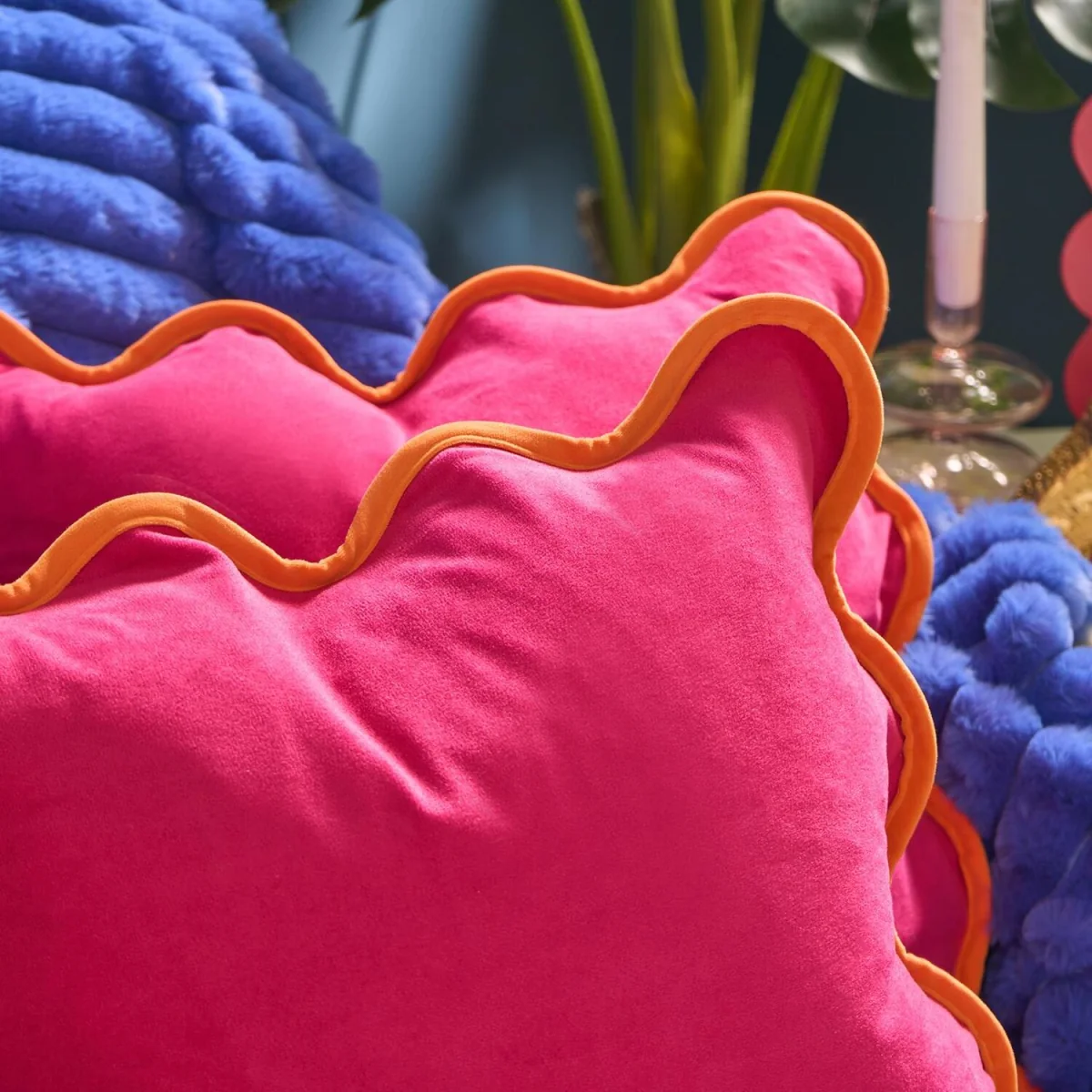 OHS Matte Velvet Scallop Edge Cushion Covers - Hot Pink/Orange / 45cm / 2 – image 2