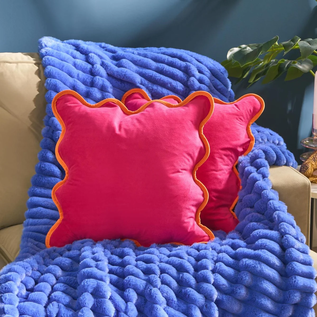 OHS Matte Velvet Scallop Edge Cushion Covers - Hot Pink/Orange / 45cm / 2 – image 1
