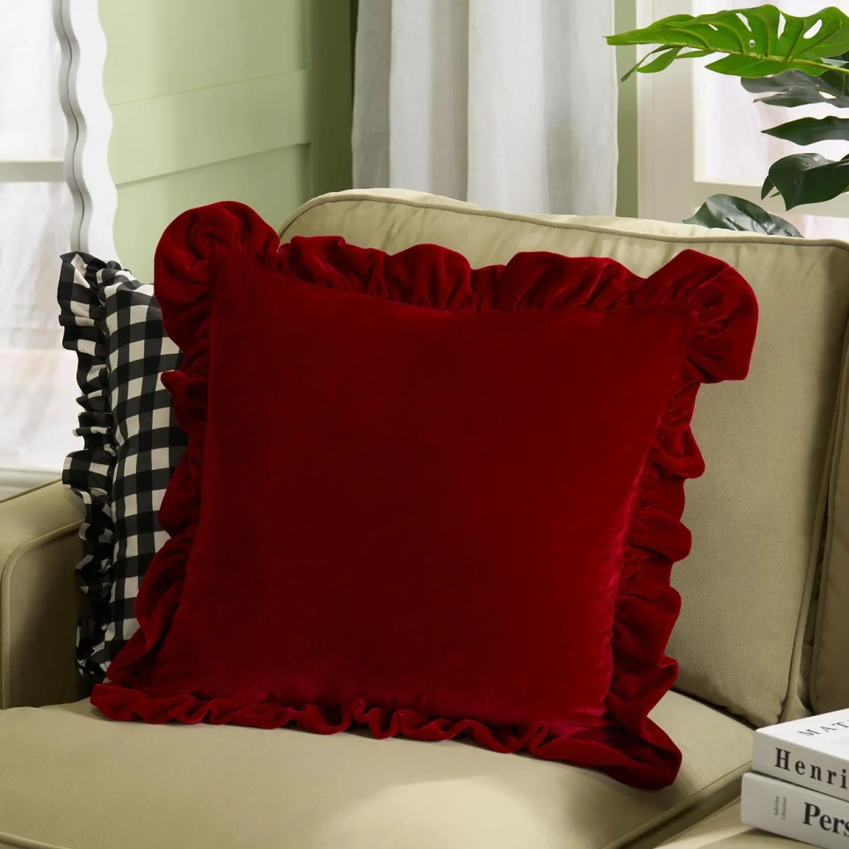 OHS Velvet Plush Cushion Covers - Red / Machine Washable at 30°C / 4 – image 2