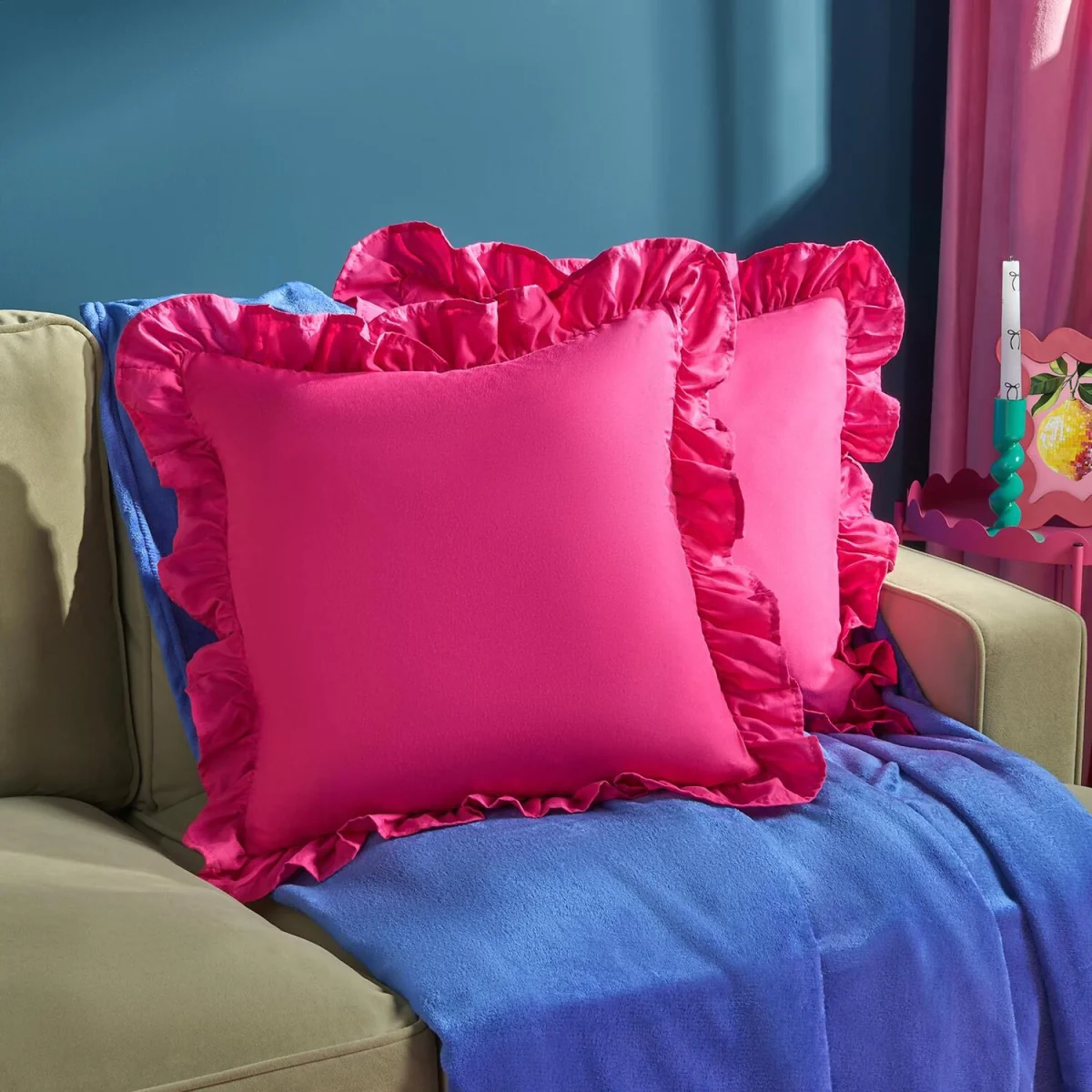 OHS Gingham Check Frill Cushion Covers - Hot Pink / 2 / Machine washable at 30°C. Tumble dry friendly. Do not bleach or iron. – image 3