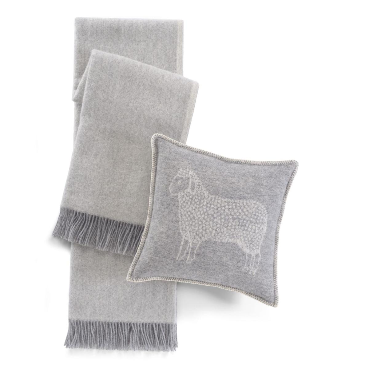 Grey Pure Wool Plain Throw And Sheep Cushion Cover Set J. j.textile – image 2