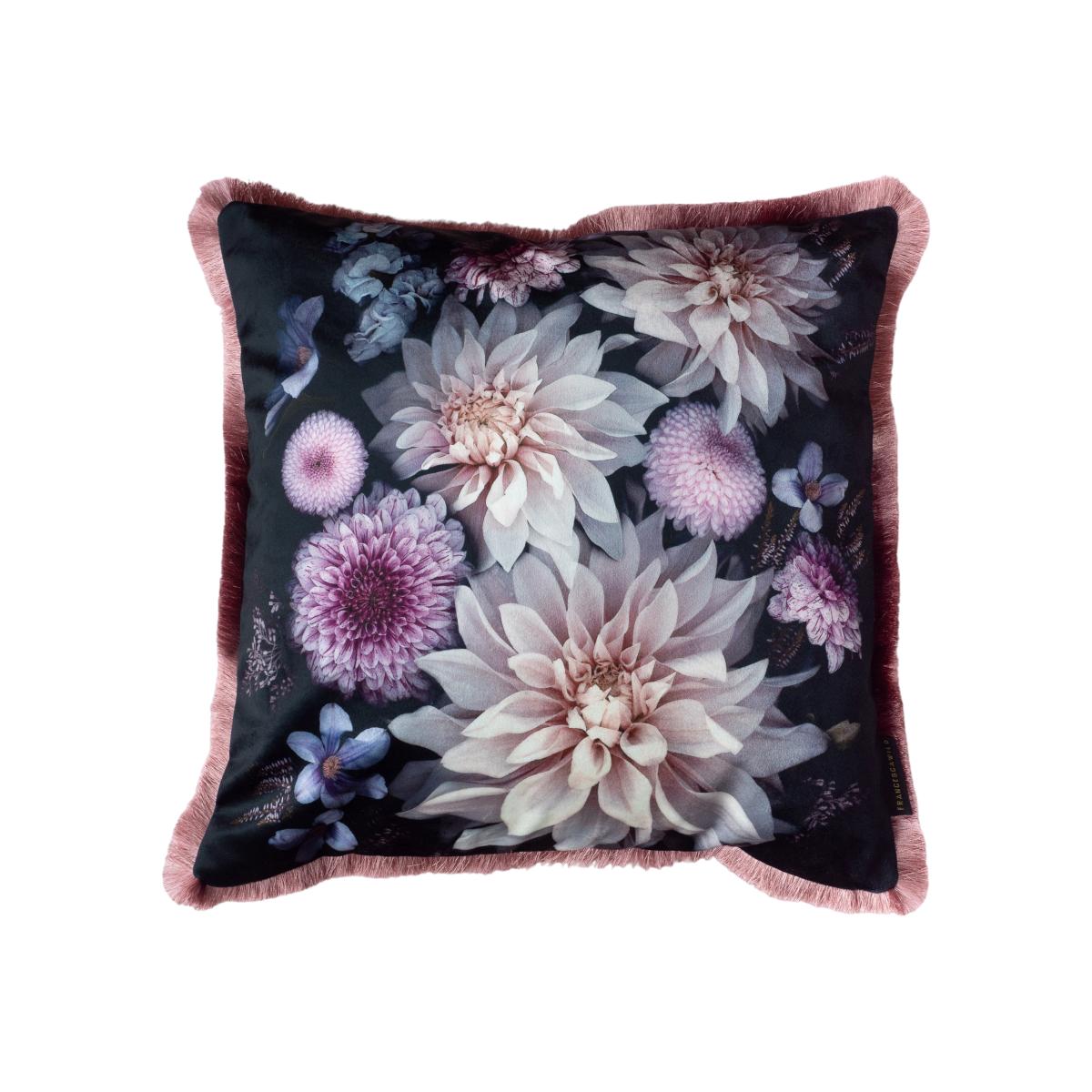Black / Pink / Purple Luxury Dahlia Cushion Cover Francesca Wild