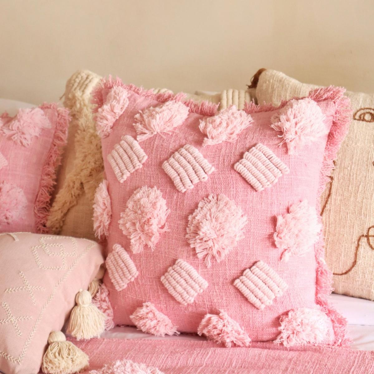 Pink / Purple Grace Hand-Loomed Organic Cotton Cushion Cover Plus Insert In Pink Pink Haley – image 2