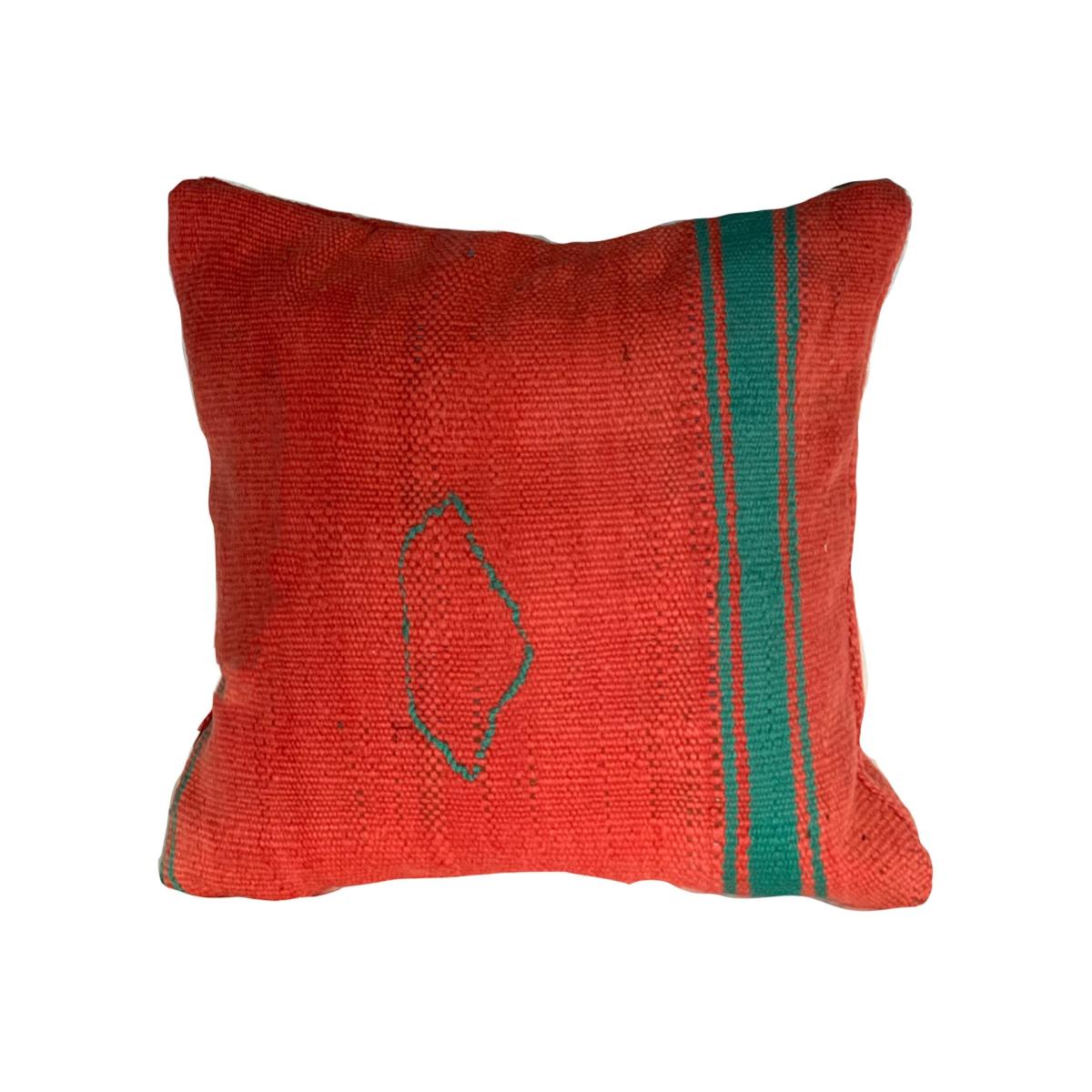 Taza Vintage Cushion Cover- Brick Red With Tile Blue Pattern One Size Tirillm