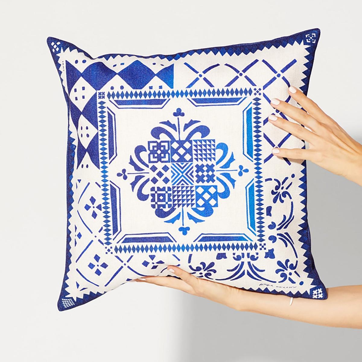 White / Blue The Portugal Blue Azulejos Cushion Cover Awol – image 3