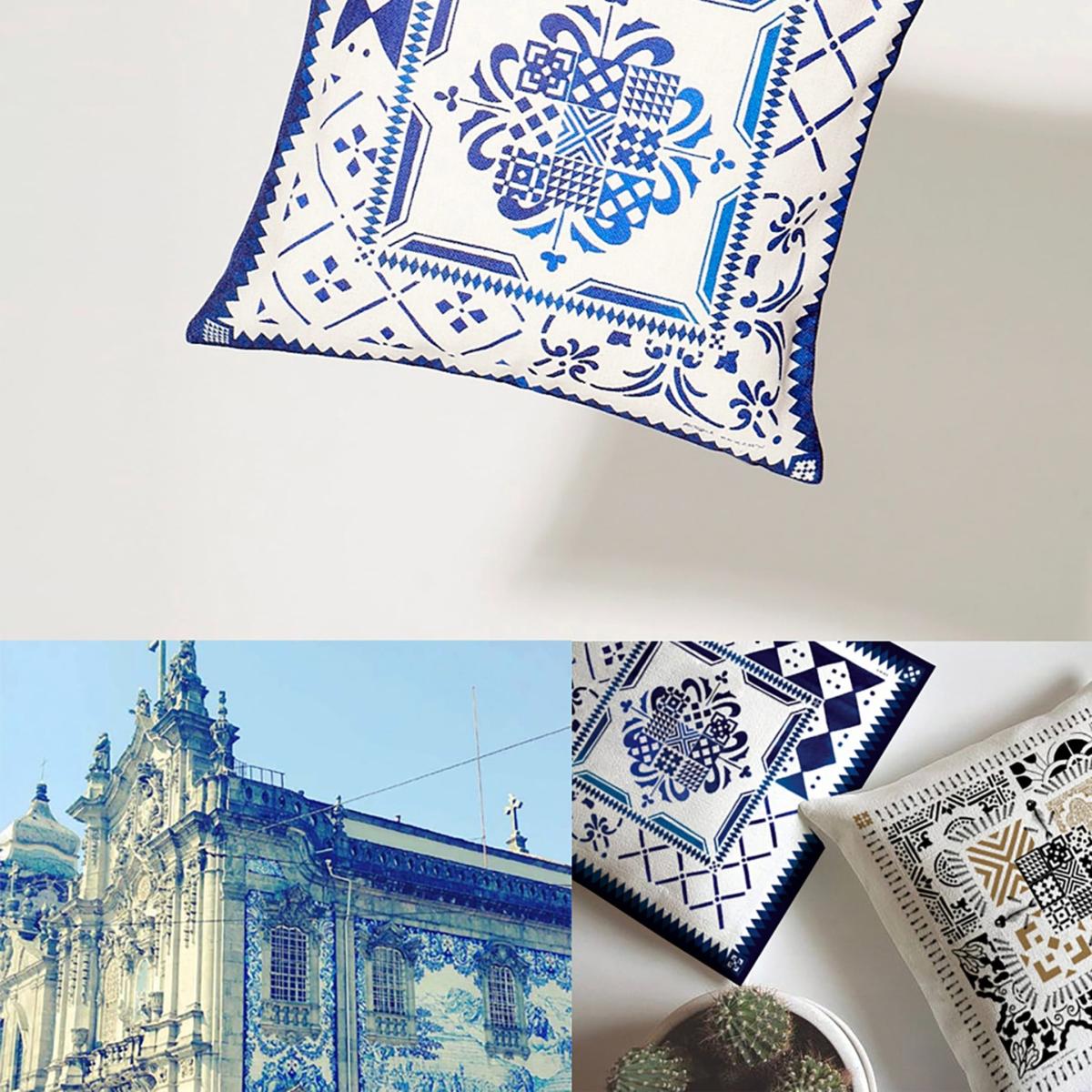 White / Blue The Portugal Blue Azulejos Cushion Cover Awol – image 8