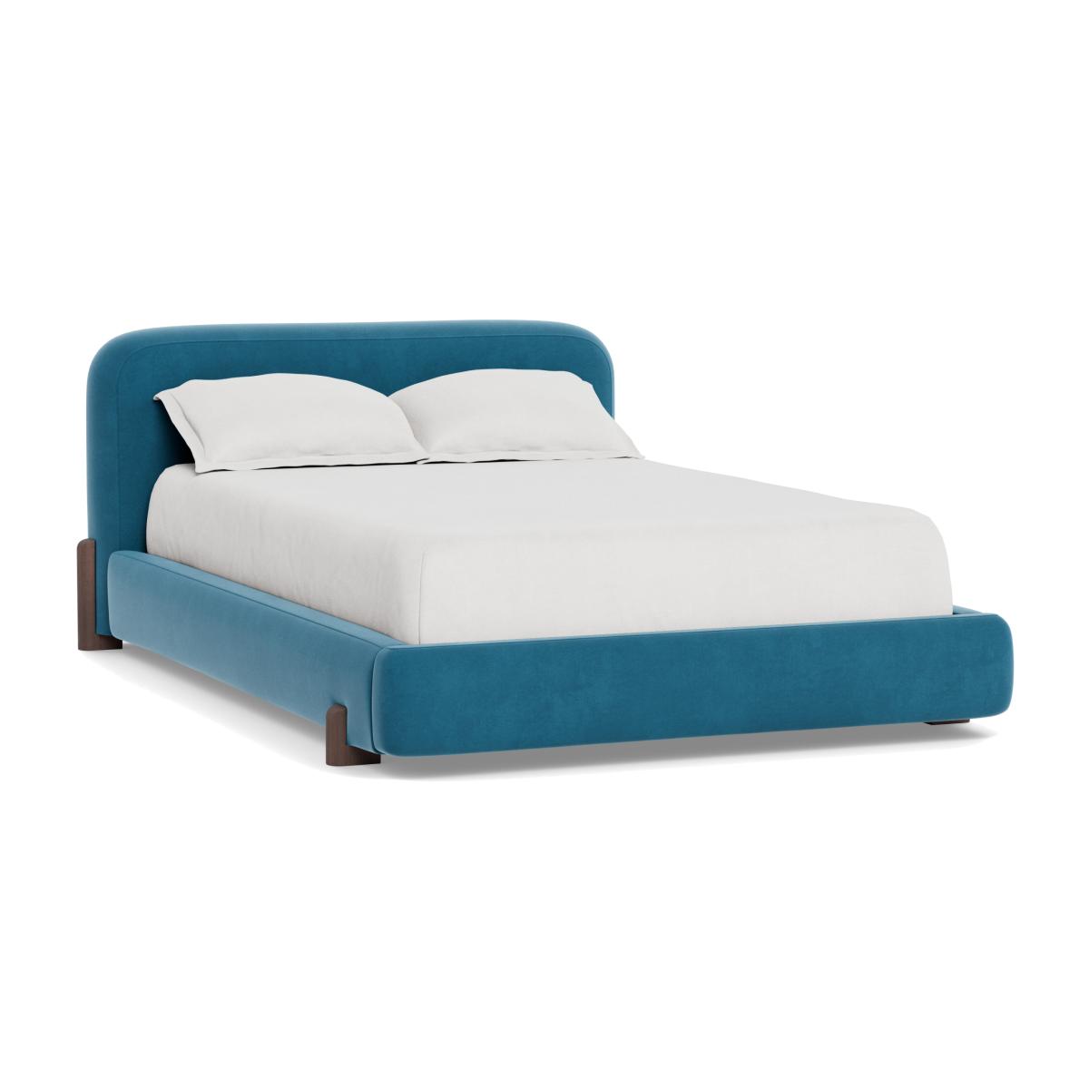 Heal's Nuvola Super King Bed Smart Velvet Ocean Walnut Stained Oak Feet - Heal's UK Bedroom Furniture – image 1