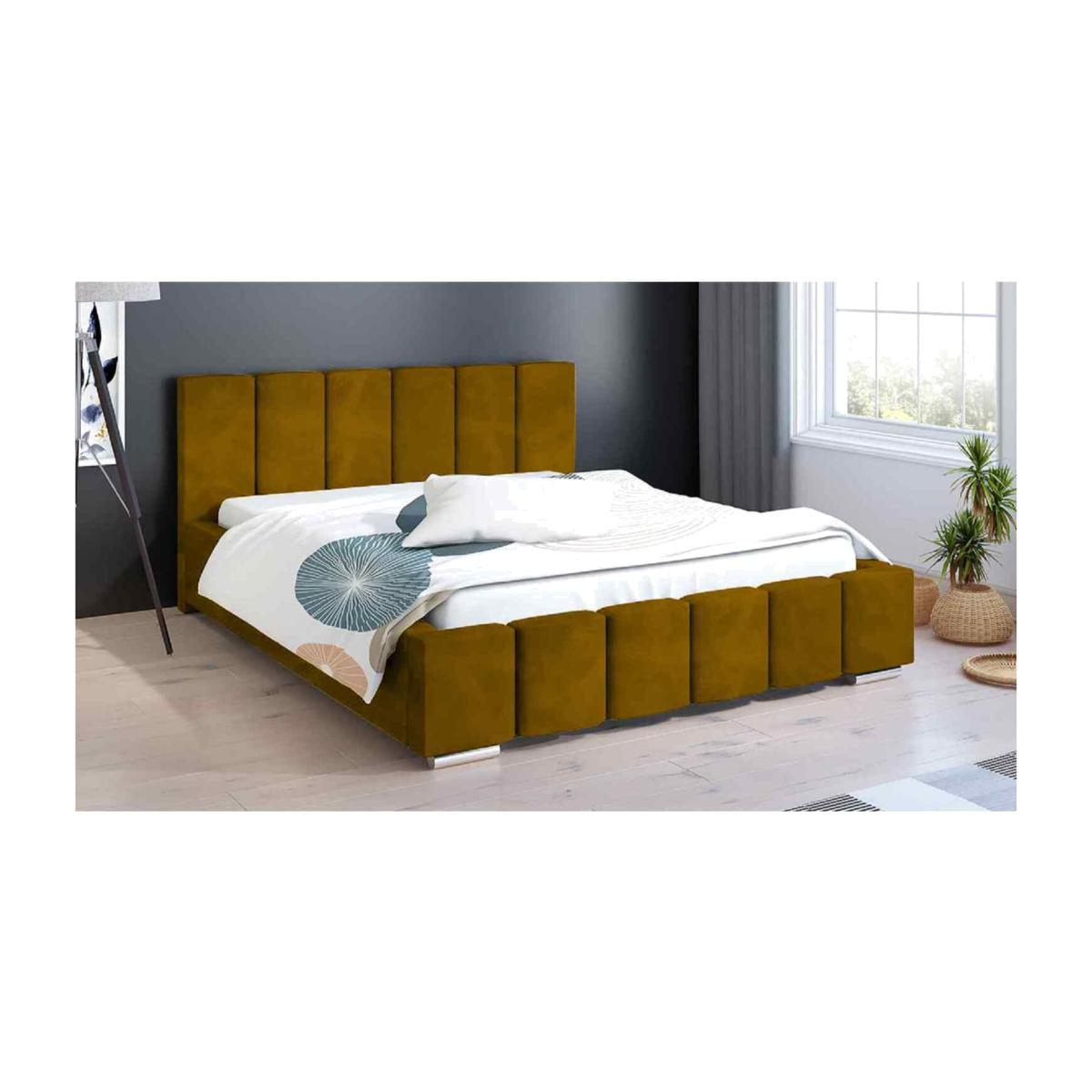 Louise Upholstered Plush Velvet Bed Frame - Yellow / Superking