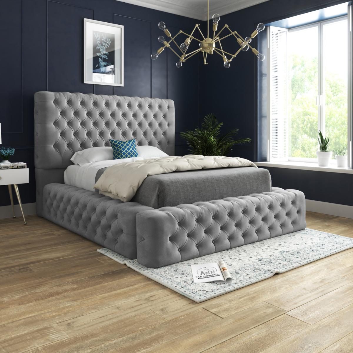 Cambridge Upholstered Soft Velvet Fabric Buttons Bed - Black / Superking – image 2