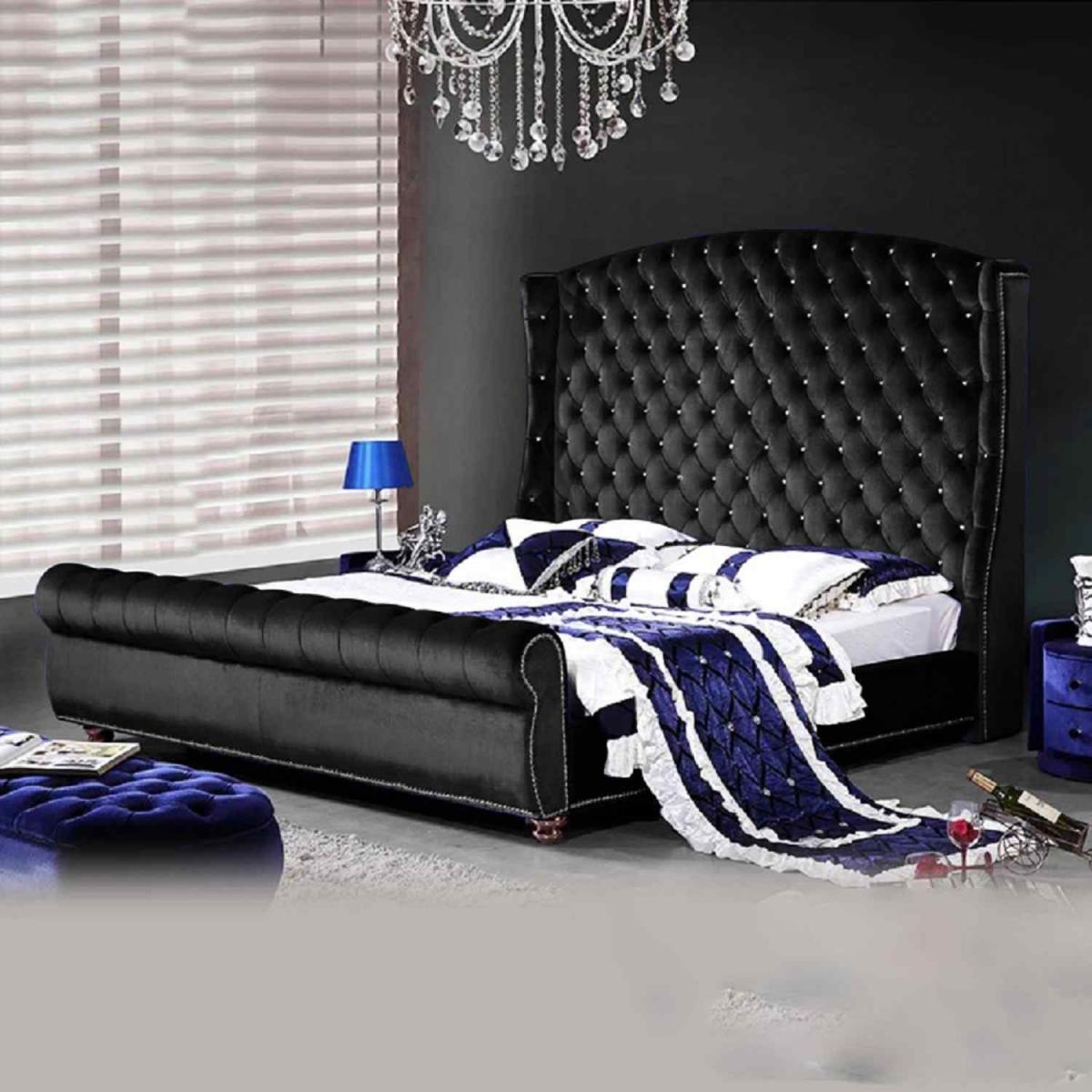Ragnild Upholstered Plush Velvet Bed Frame - Black / Super King
