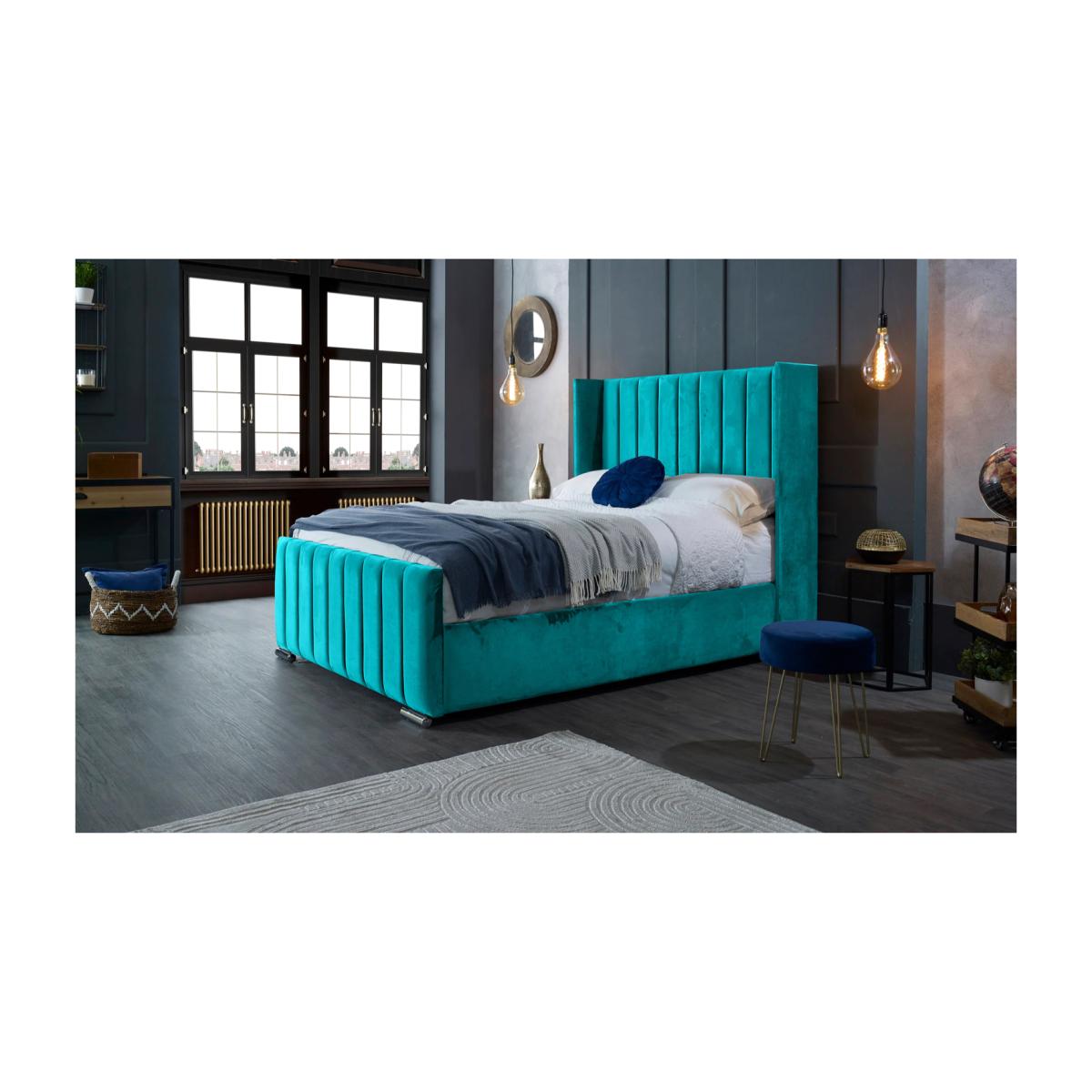 Meriso Plush Bed Frame - Teal / Superking