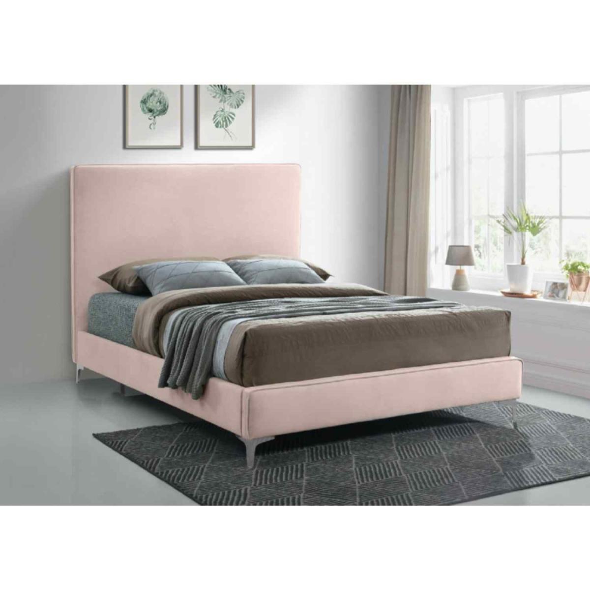 Haizea Upholstered Plush Velvet Bed Frame - Pink / Superking – image 2