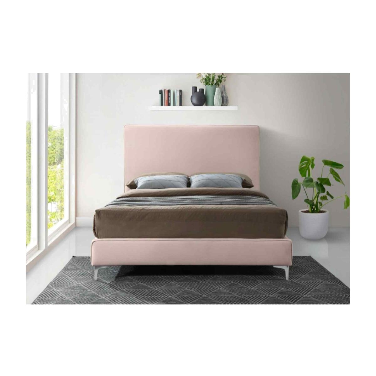 Haizea Upholstered Plush Velvet Bed Frame - Pink / Superking – image 1