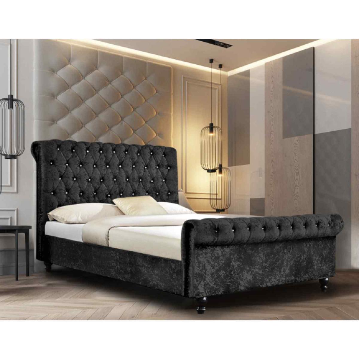 Alice Upholstered Crush Velvet Bed Frame - Black / Superking – image 2