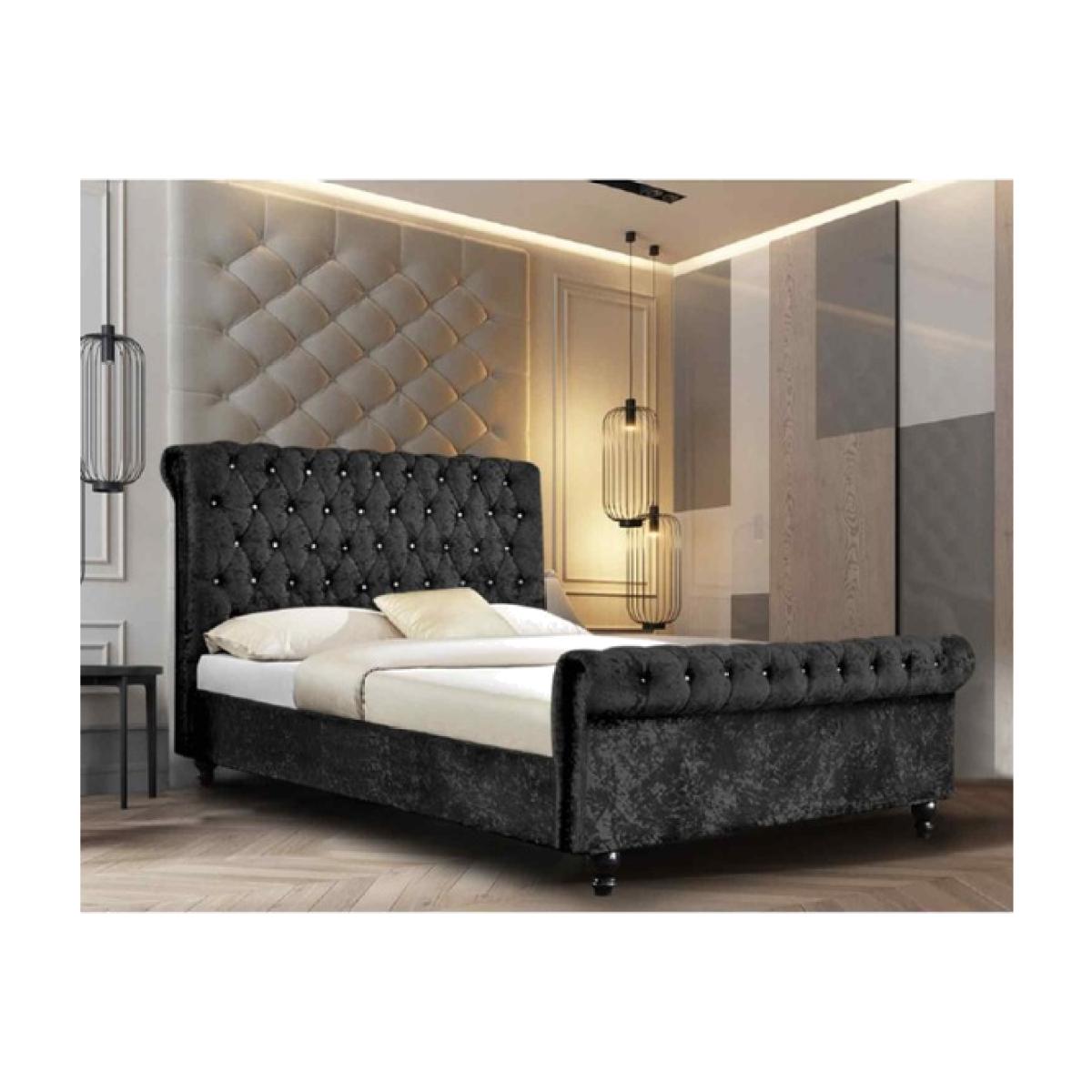 Alice Upholstered Crush Velvet Bed Frame - Black / Superking – image 1