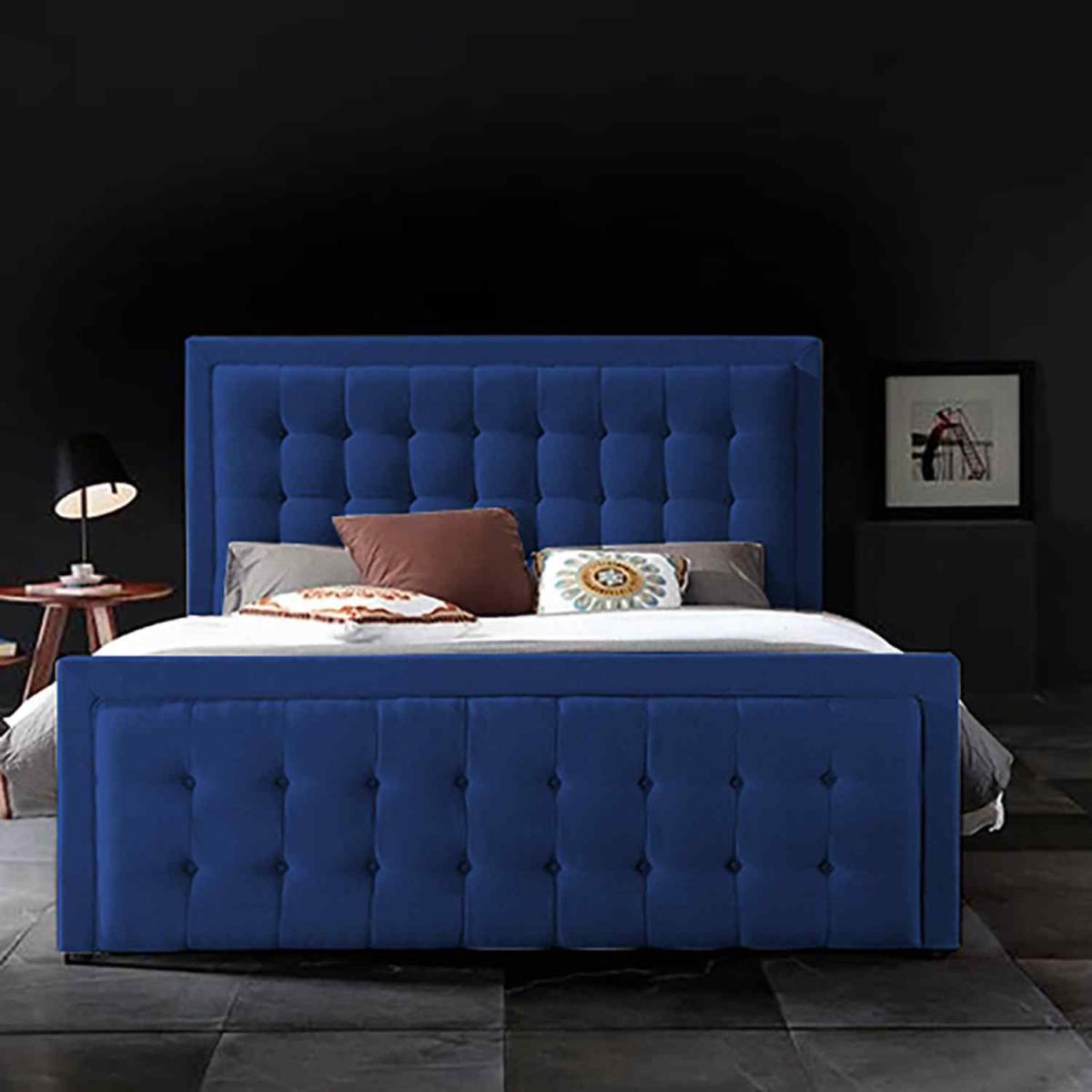 Teigra Upholstered Plush Velvet Bed Frame - Blue / Superking