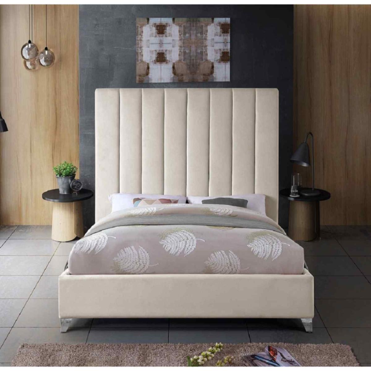 Alessandro Upholstered Plush Velvet Bed Frame - Yellow / Superking – image 1