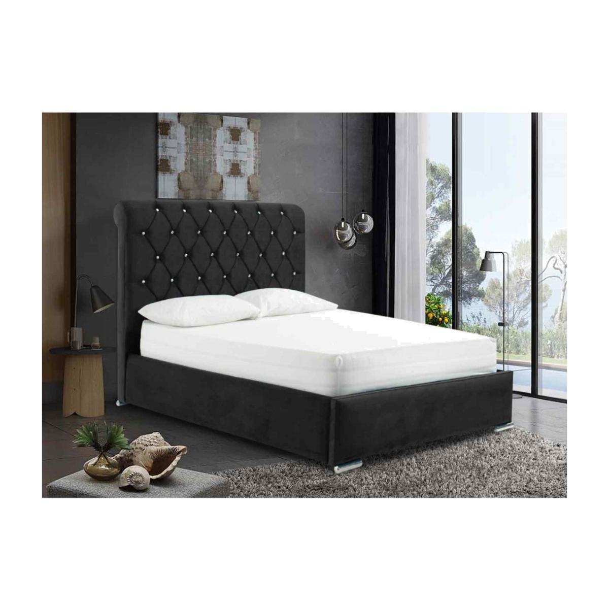 Mattia Upholstered Plush Velvet Bed Frame - Black / Super King / 362kg – image 1